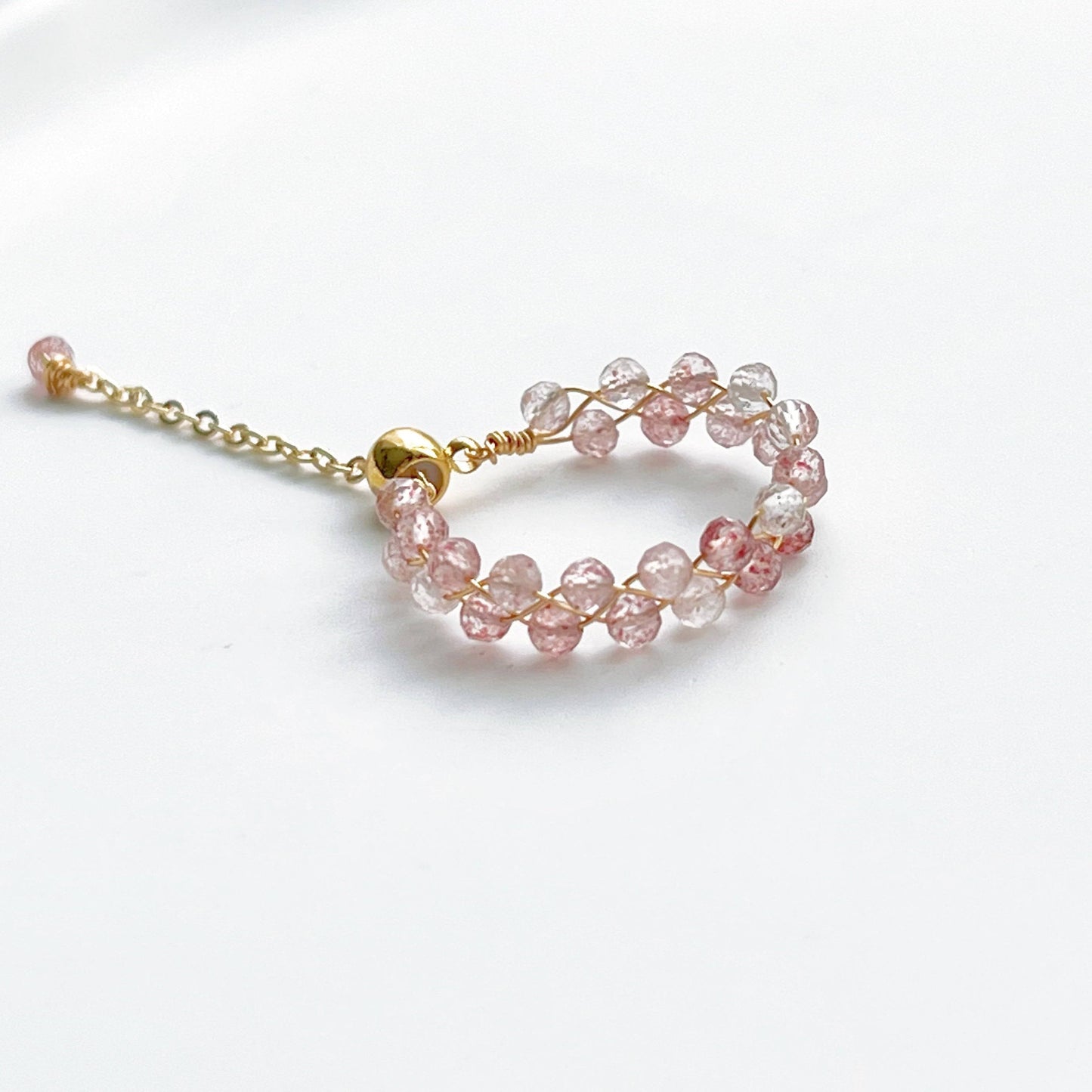 Strawberry Quartz Beaded Adjustable Ring - Stone of Love-Ninaouity