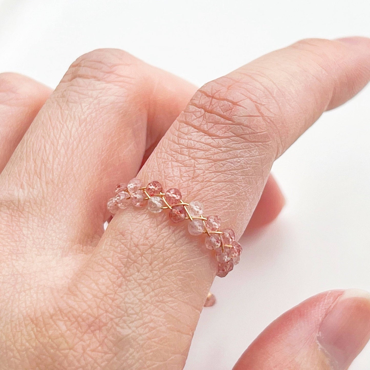Strawberry Quartz Beaded Adjustable Ring - Stone of Love-Ninaouity