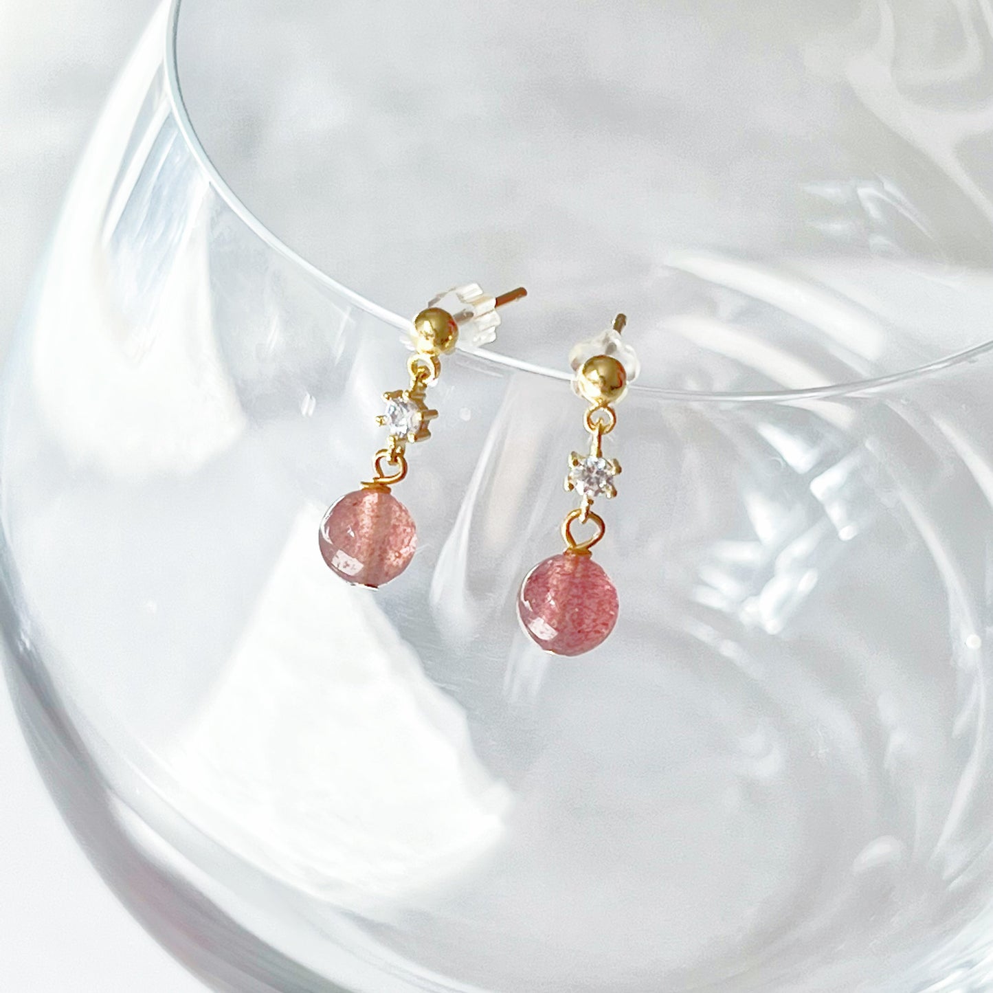 Strawberry Quartz Drop Earrings-Ninaouity
