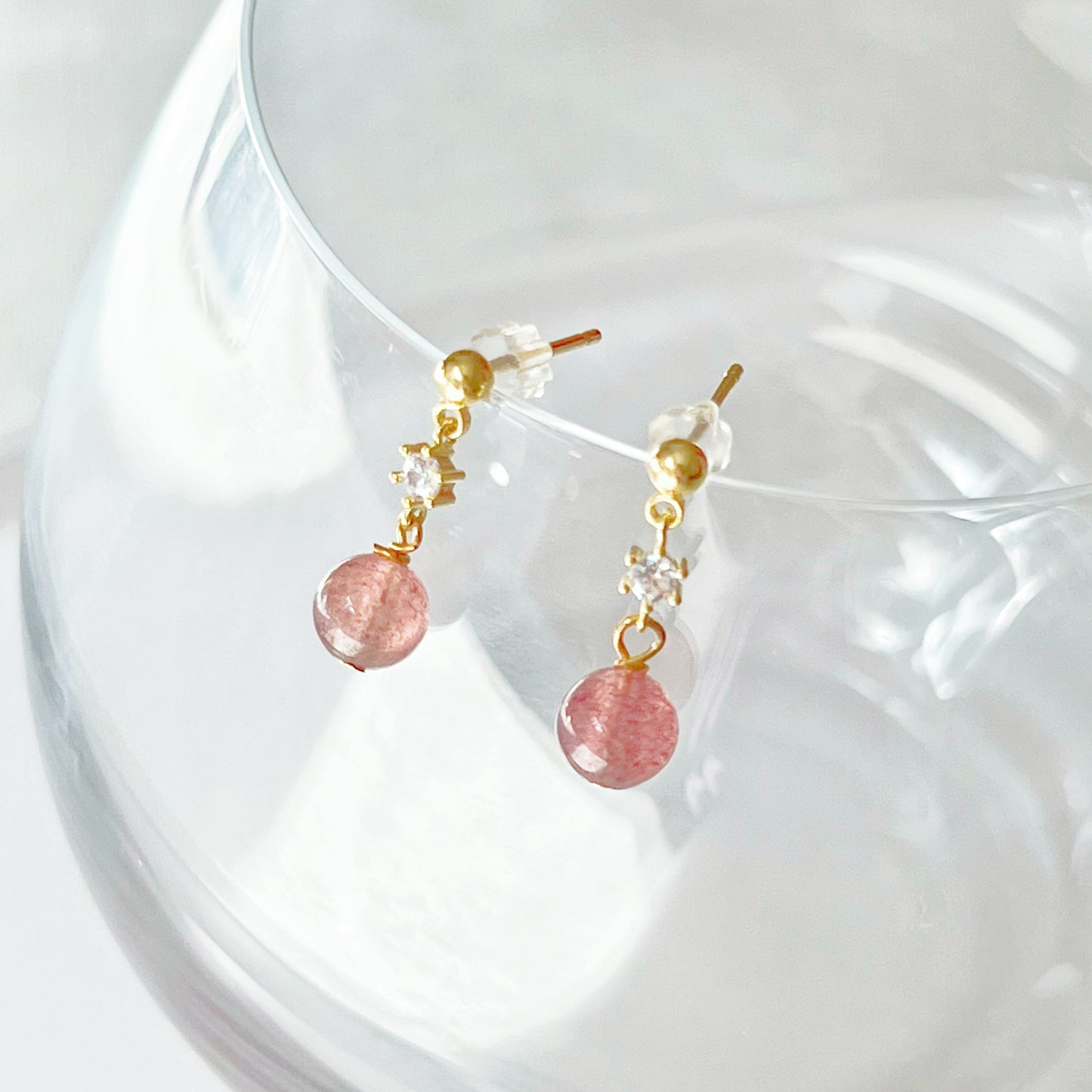 Strawberry Quartz Drop Earrings-Ninaouity