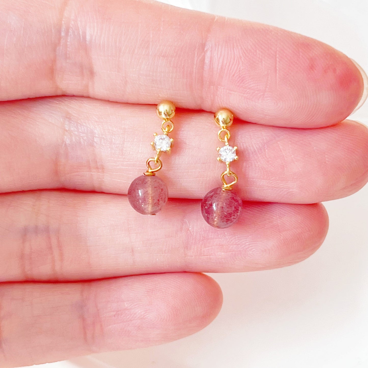 Strawberry Quartz Drop Earrings-Ninaouity