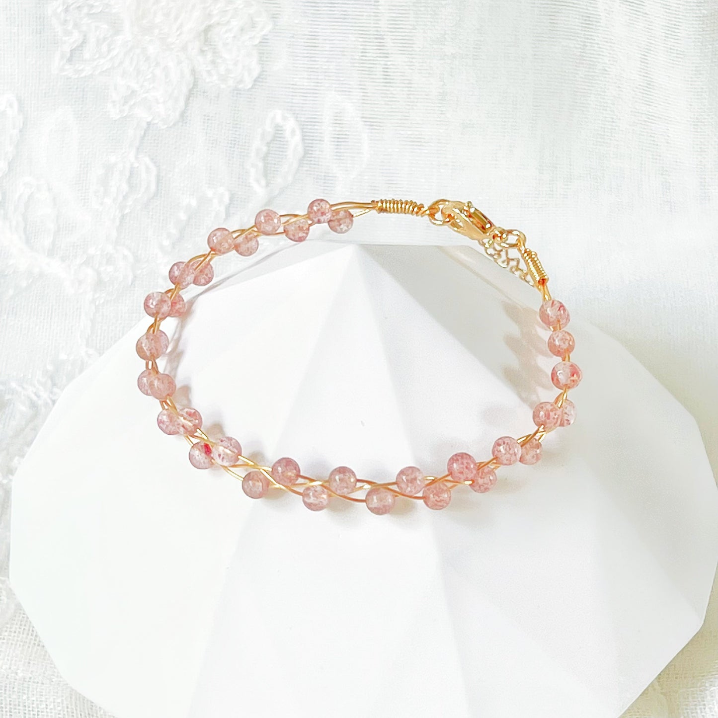 Strawberry Quartz Gemstone Stacking Bracelet-Ninaouity