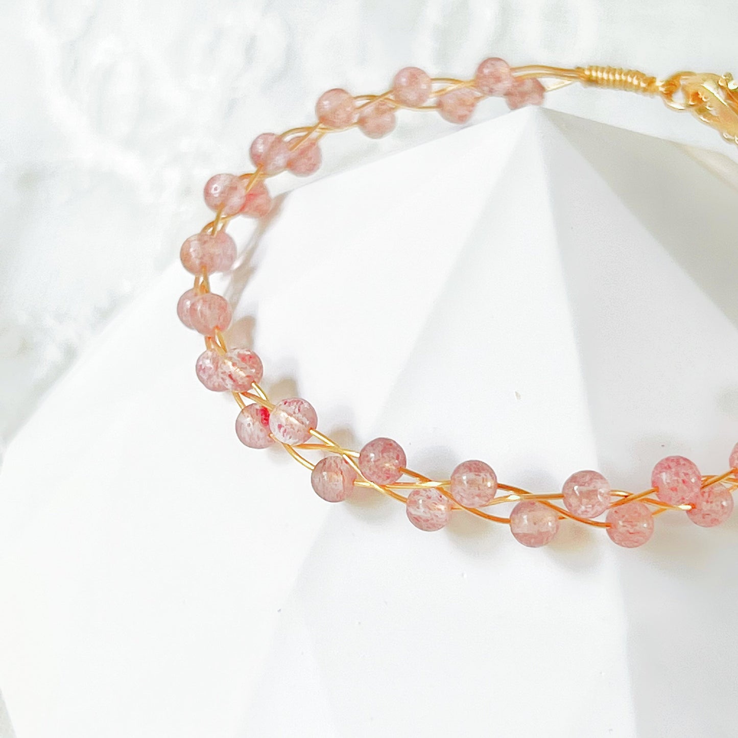 Strawberry Quartz Gemstone Stacking Bracelet-Ninaouity