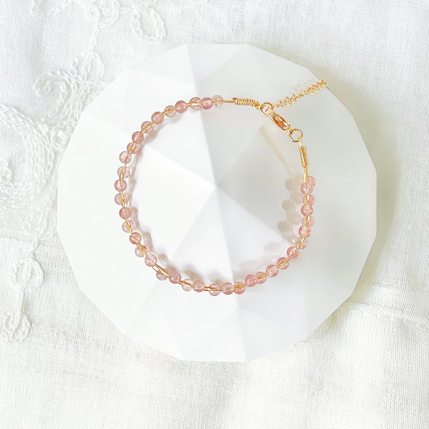 Strawberry Quartz Gemstone Stacking Bracelet-Ninaouity