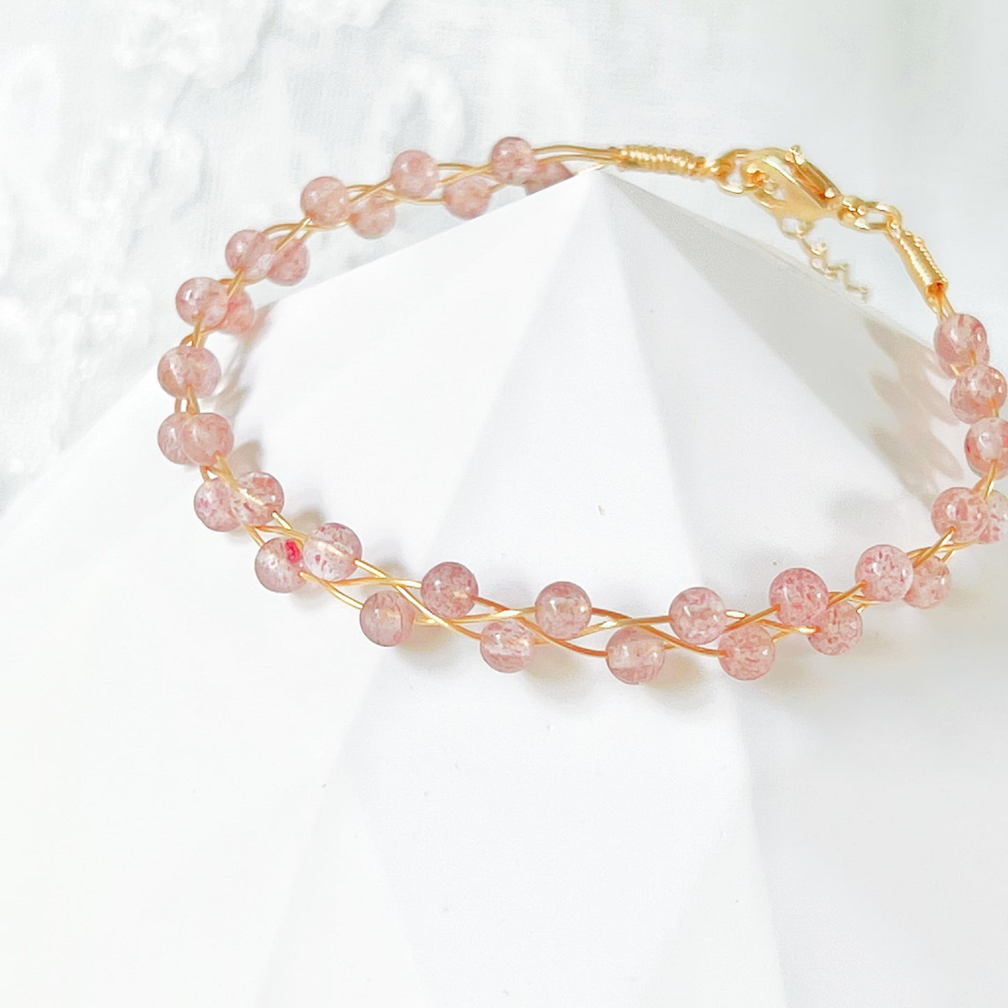 Strawberry Quartz Gemstone Stacking Bracelet-Ninaouity