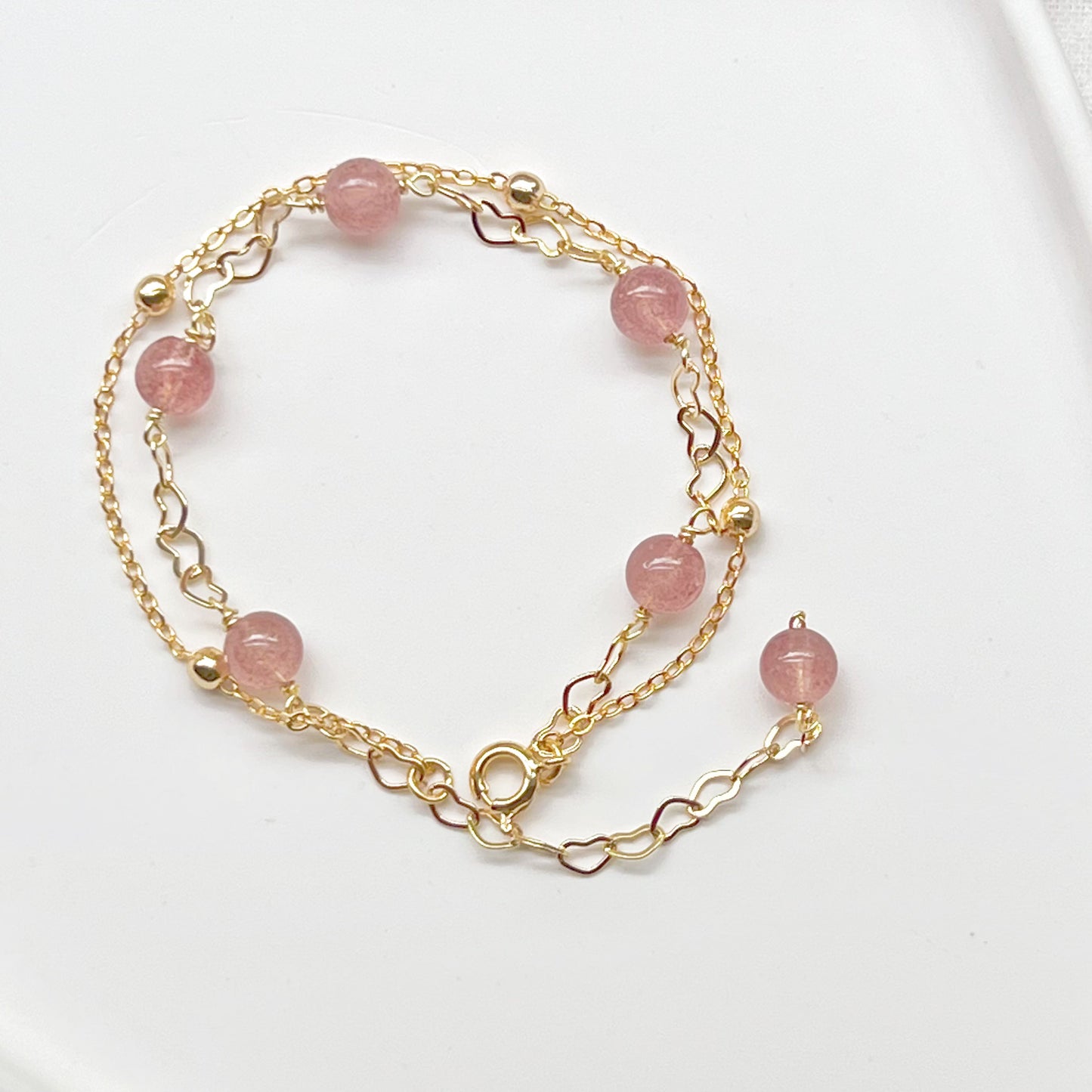 Strawberry Quartz in Heart Chain Bracelet-Ninaouity