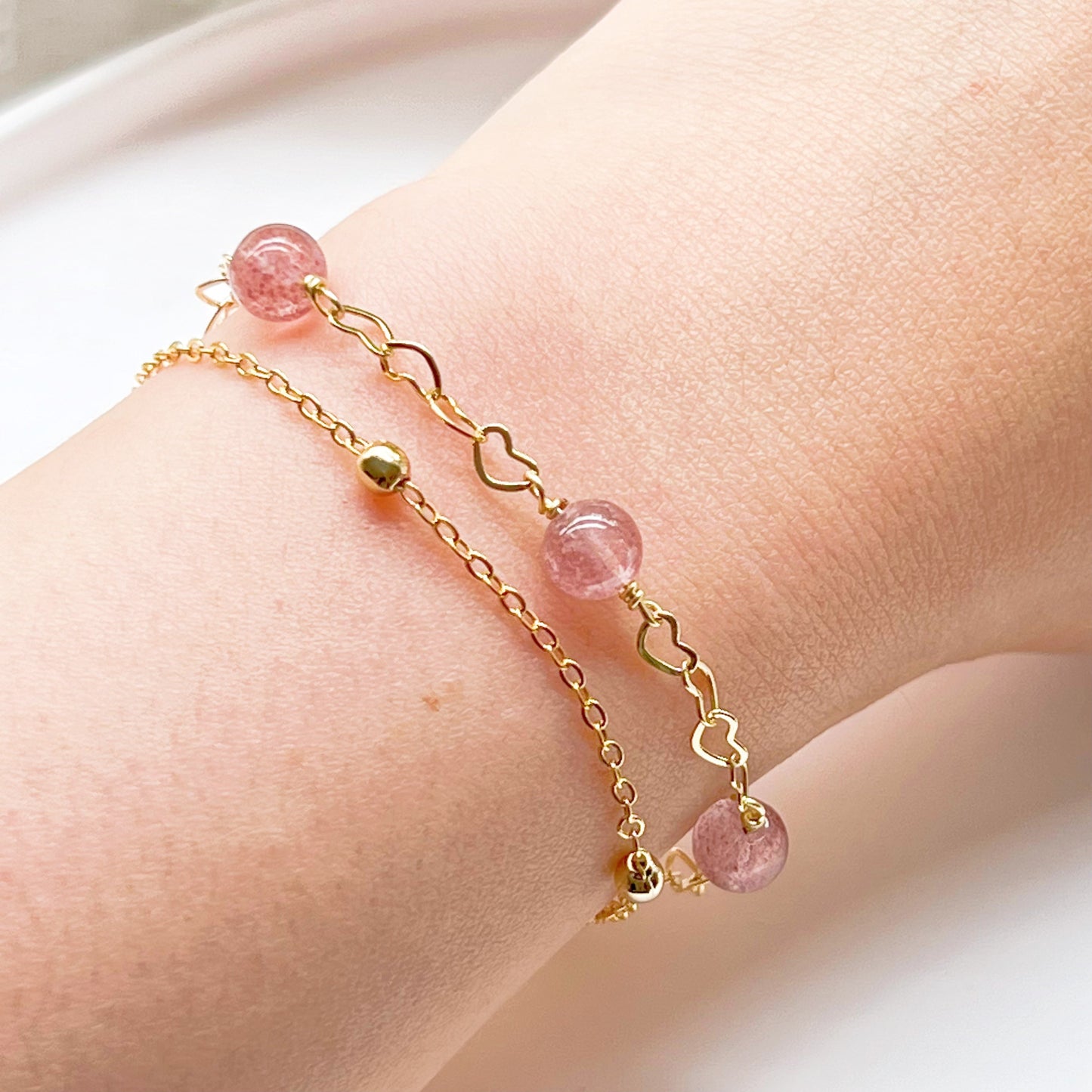 Strawberry Quartz in Heart Chain Bracelet-Ninaouity