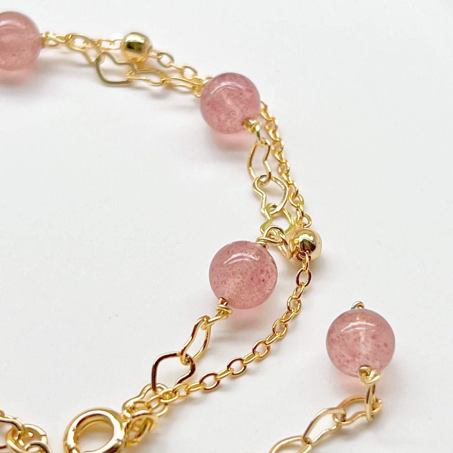 Strawberry Quartz in Heart Chain Bracelet-Ninaouity
