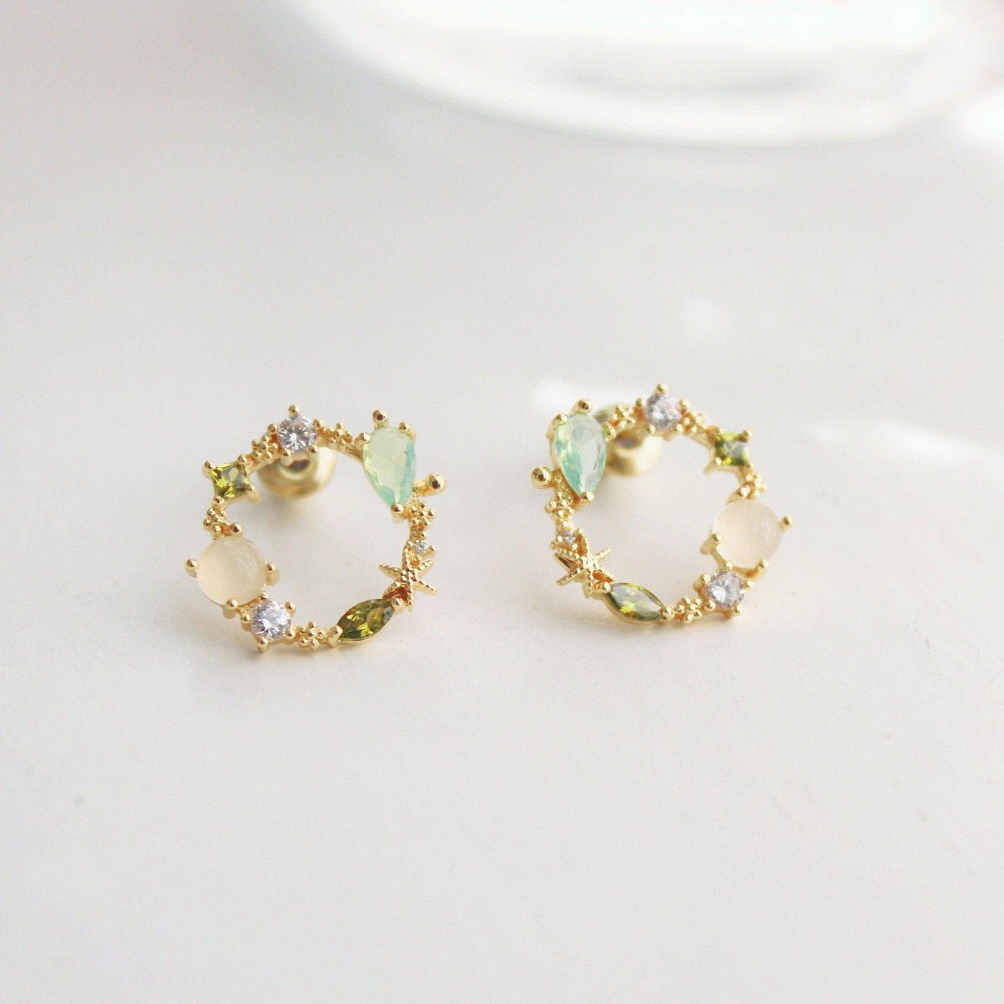 Summer Sea Treasures Earrings - Seashell and Starfish Purple Crystal Studs-Ninaouity