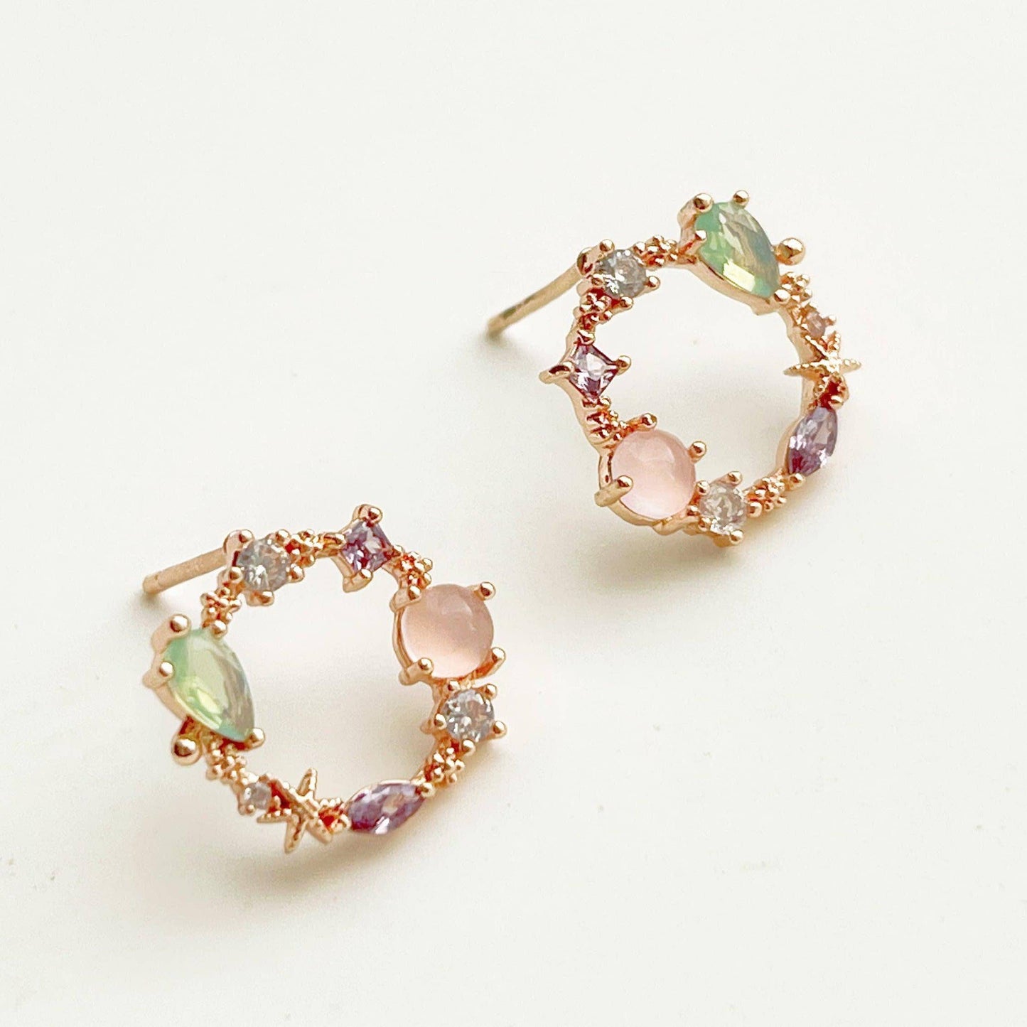 Summer Sea Treasures Earrings - Seashell and Starfish Rose Gold Stud Earrings-Ninaouity