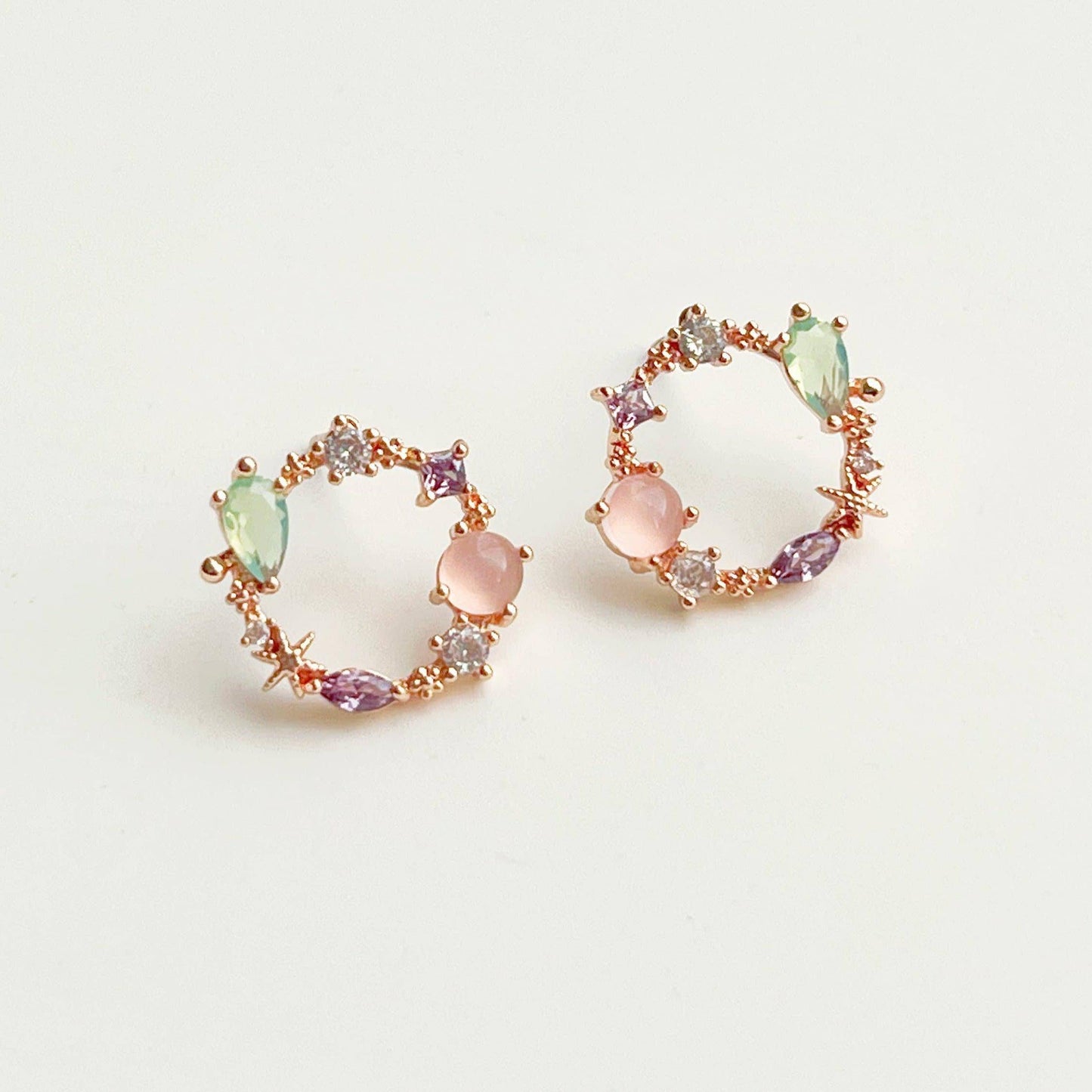 Summer Sea Treasures Earrings - Seashell and Starfish Rose Gold Stud Earrings-Ninaouity
