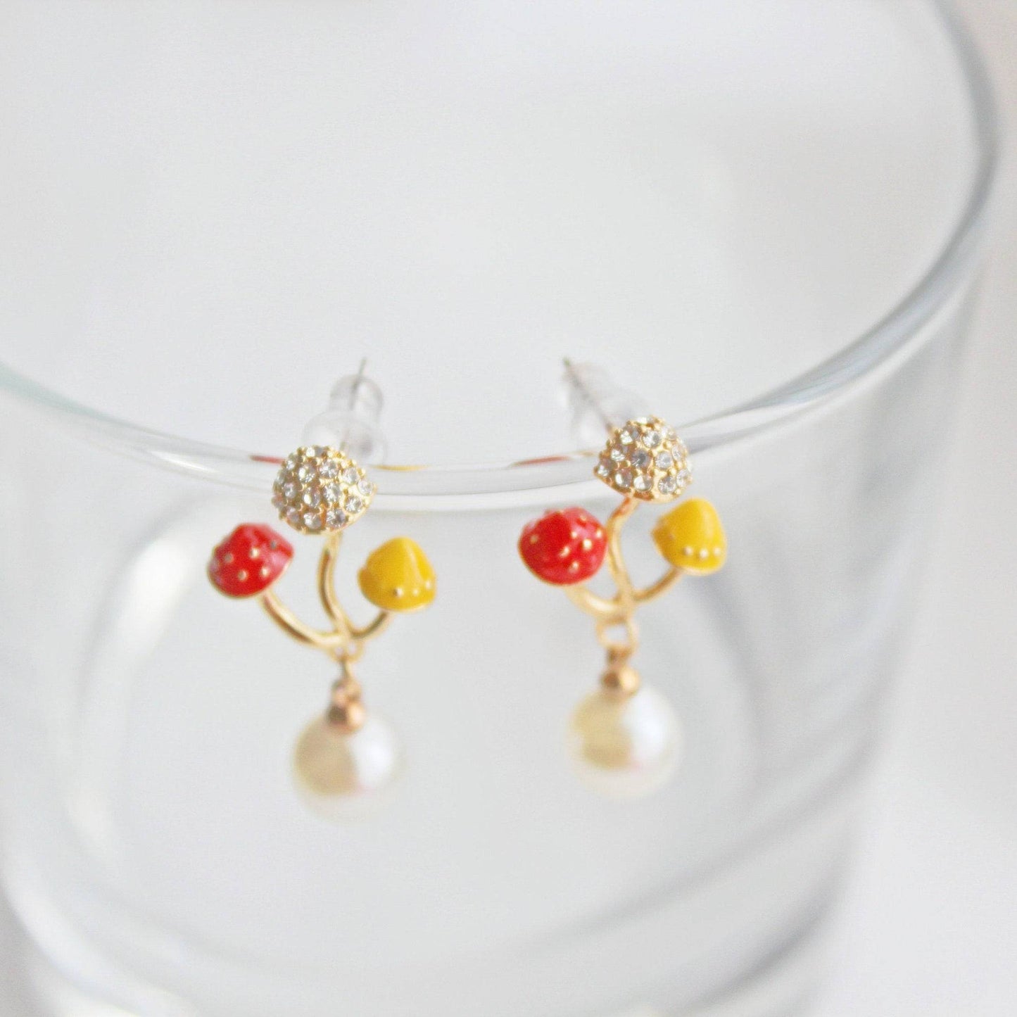 Three Mushrooms Drop Earrings - Fly Agaric Good Luck Earrings-Ninaouity