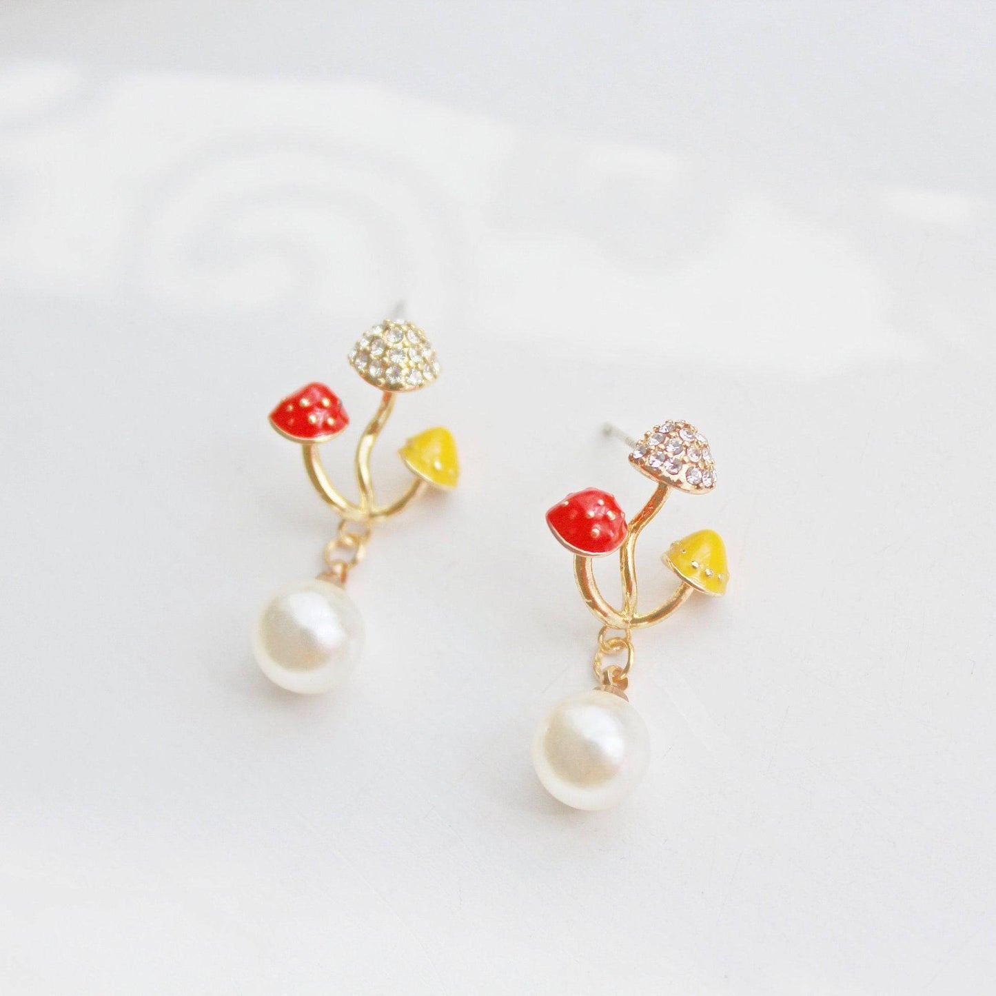 Three Mushrooms Drop Earrings - Fly Agaric Good Luck Earrings-Ninaouity