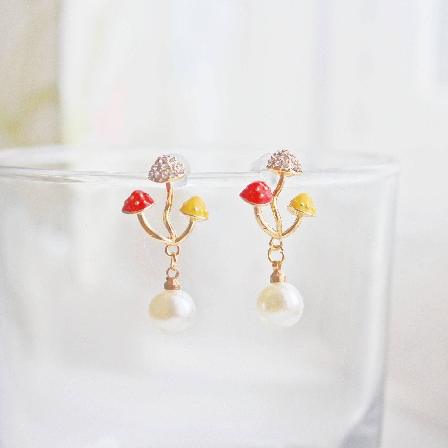 Three Mushrooms Drop Earrings - Fly Agaric Good Luck Earrings-Ninaouity