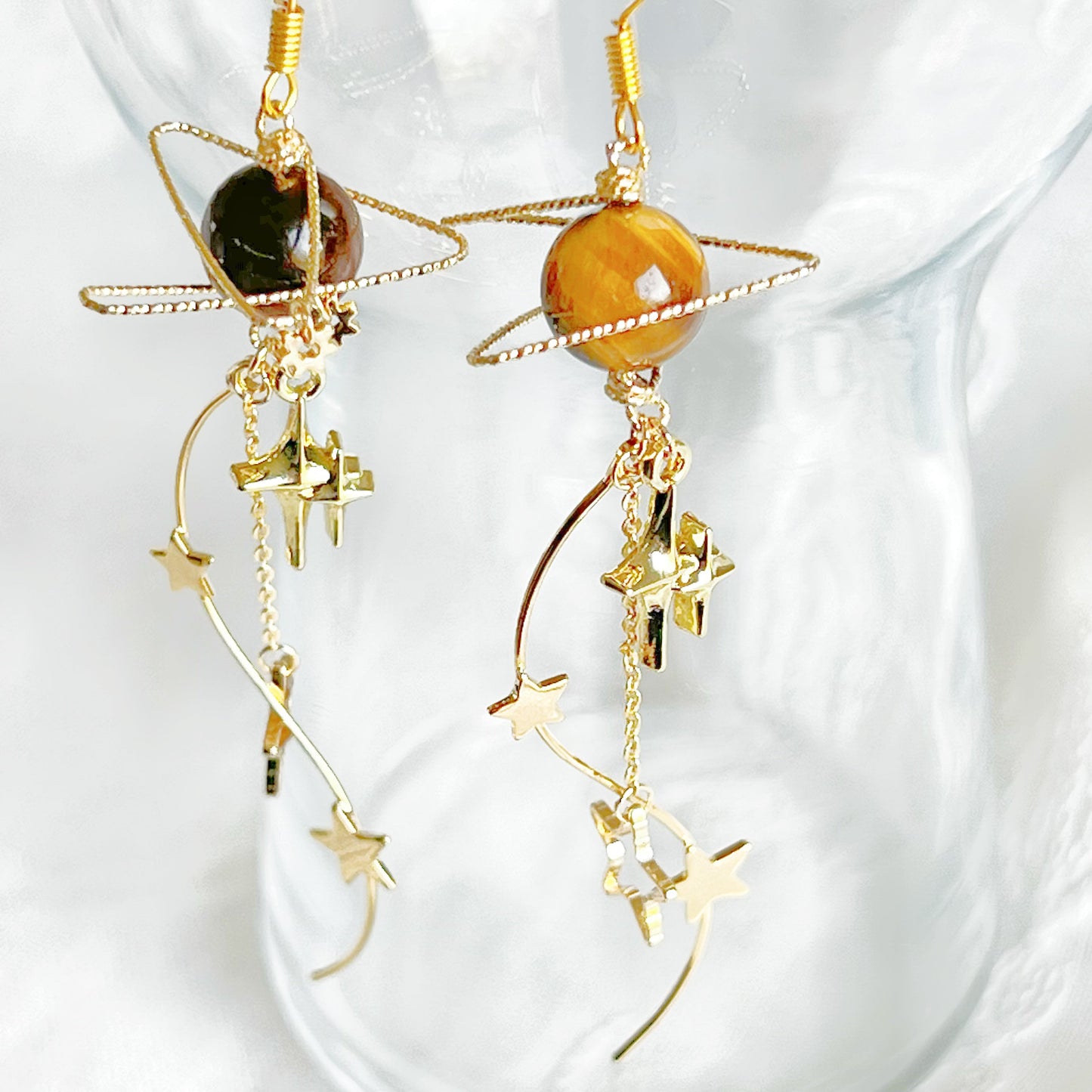 Tiger's Eye Jupiter Planet and Milky Walk Earrings-Ninaouity