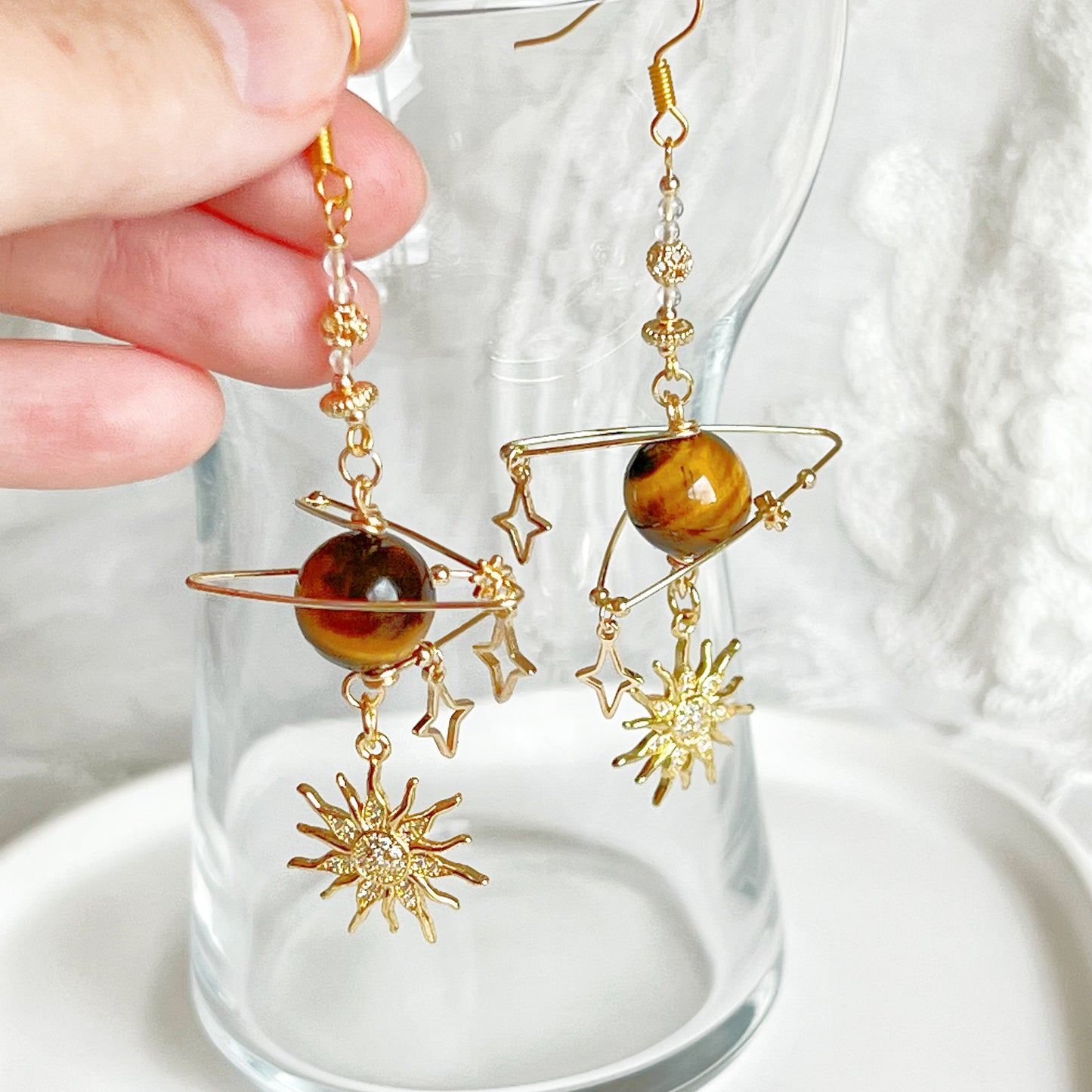 Tiger's Eye Jupiter Planet Earrings-Ninaouity