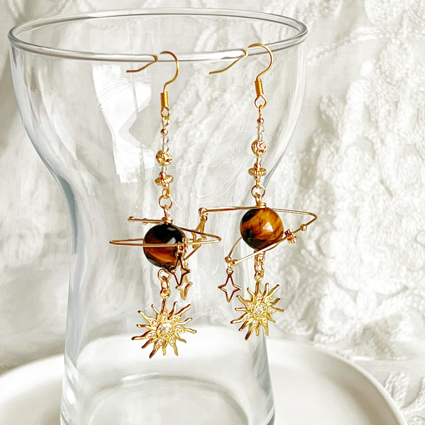Tiger's Eye Jupiter Planet Earrings-Ninaouity