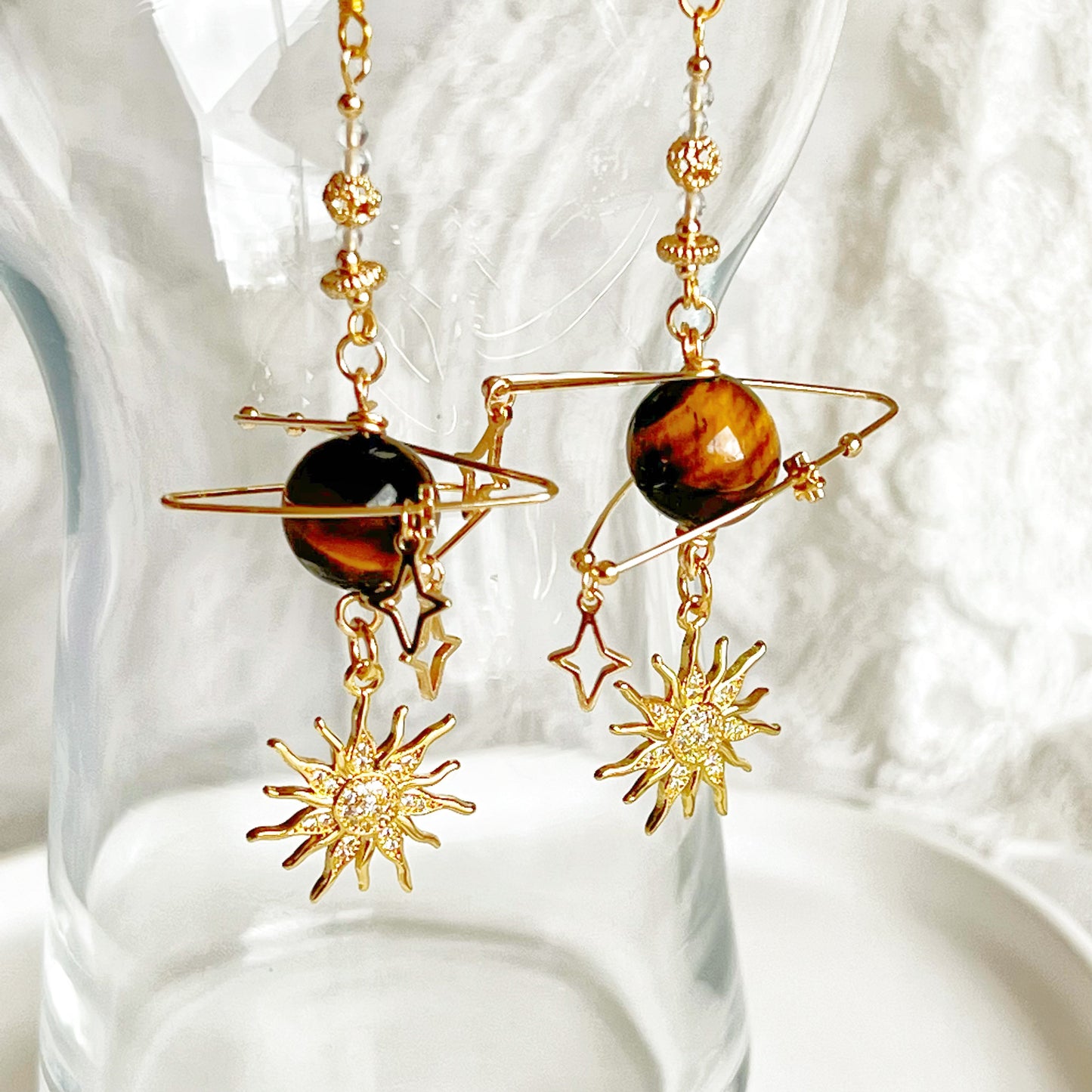 Tiger's Eye Jupiter Planet Earrings-Ninaouity