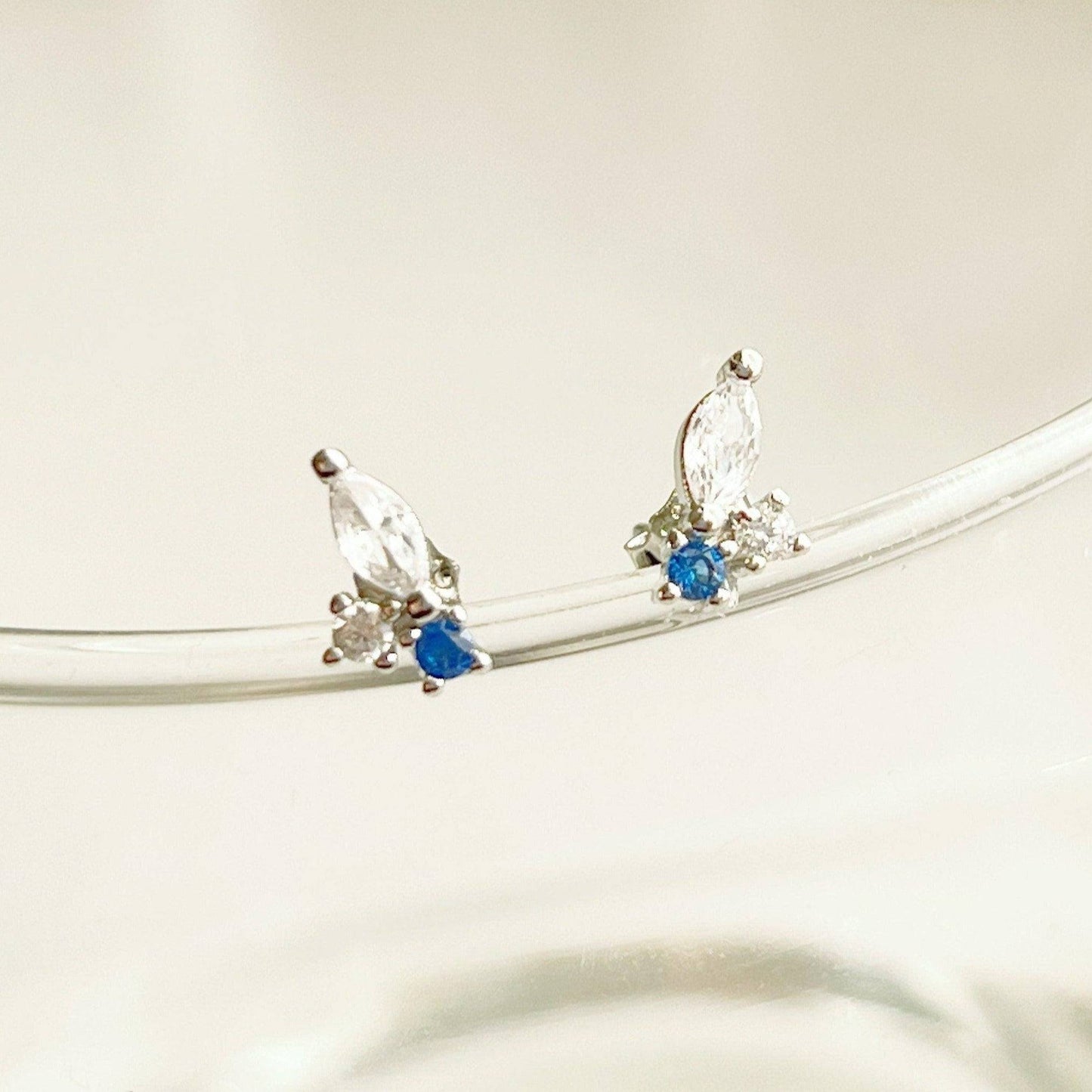 Tiny Blue Crystal Half Butterfly Earrings-Ninaouity