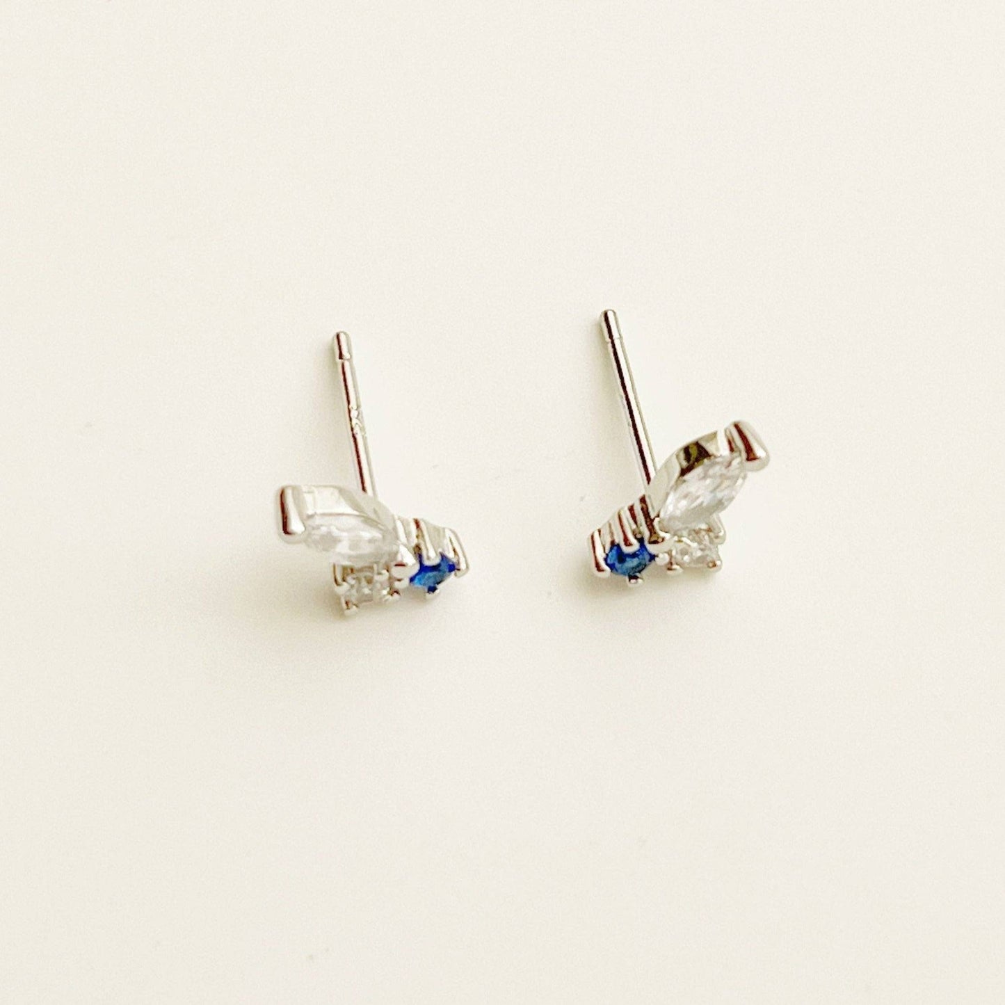 Tiny Blue Crystal Half Butterfly Earrings-Ninaouity