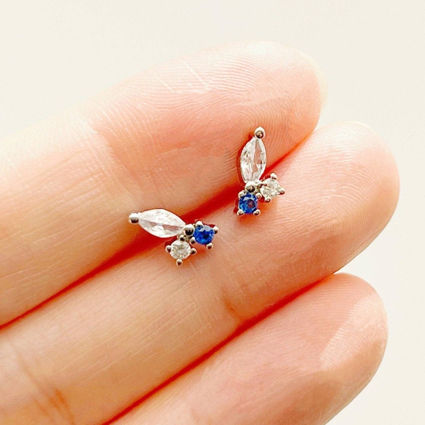Tiny Blue Crystal Half Butterfly Earrings-Ninaouity