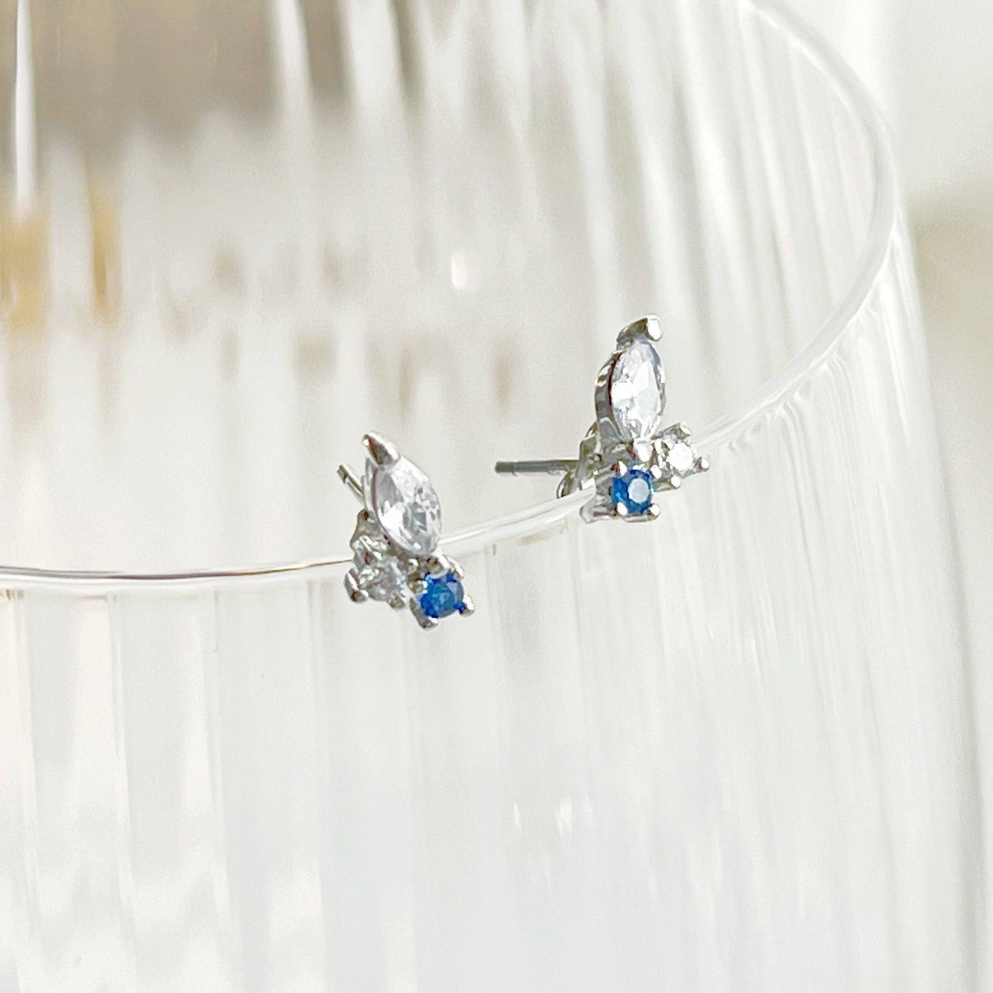Tiny Blue Crystal Half Butterfly Earrings-Ninaouity