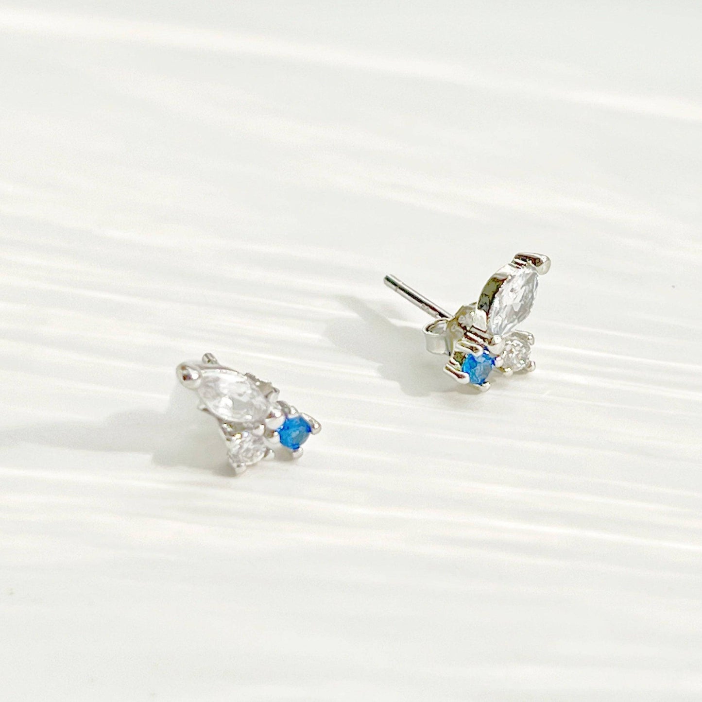 Tiny Blue Crystal Half Butterfly Earrings-Ninaouity