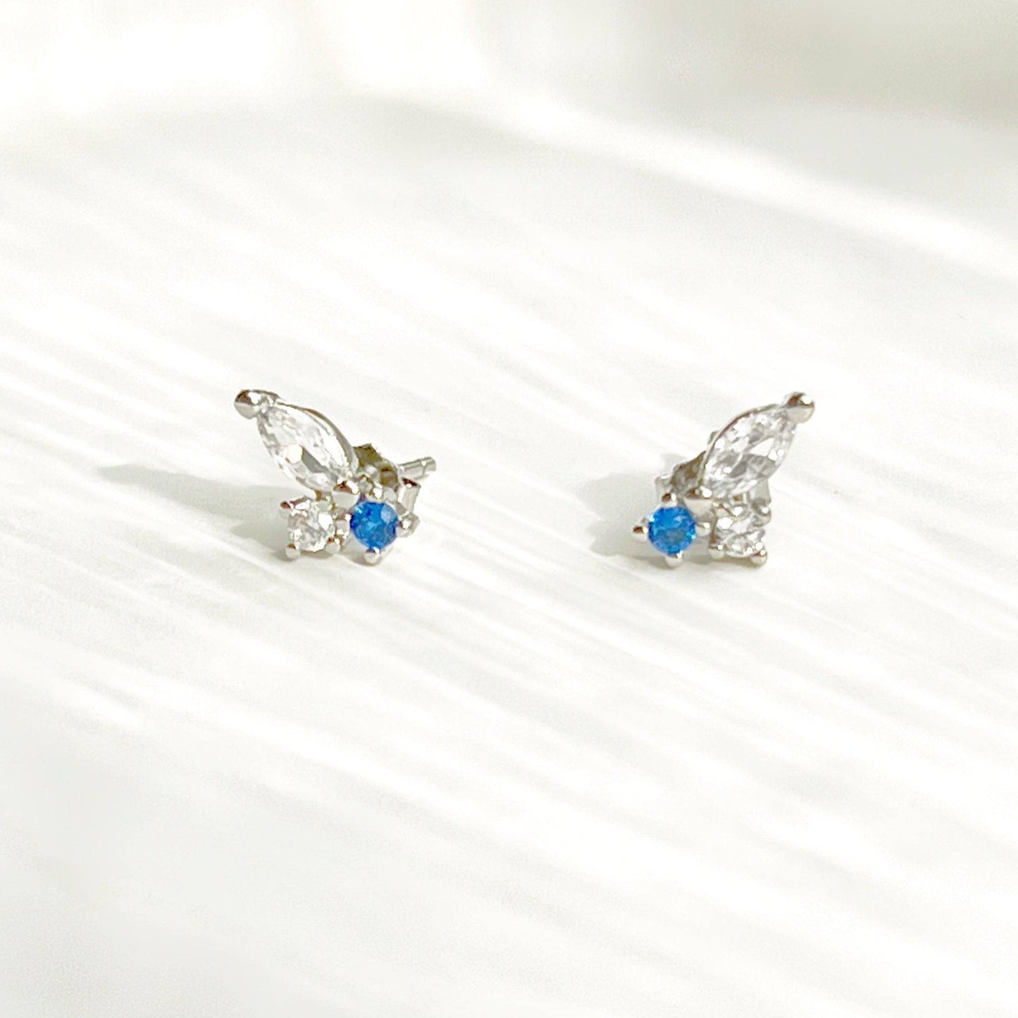 Tiny Blue Crystal Half Butterfly Earrings-Ninaouity