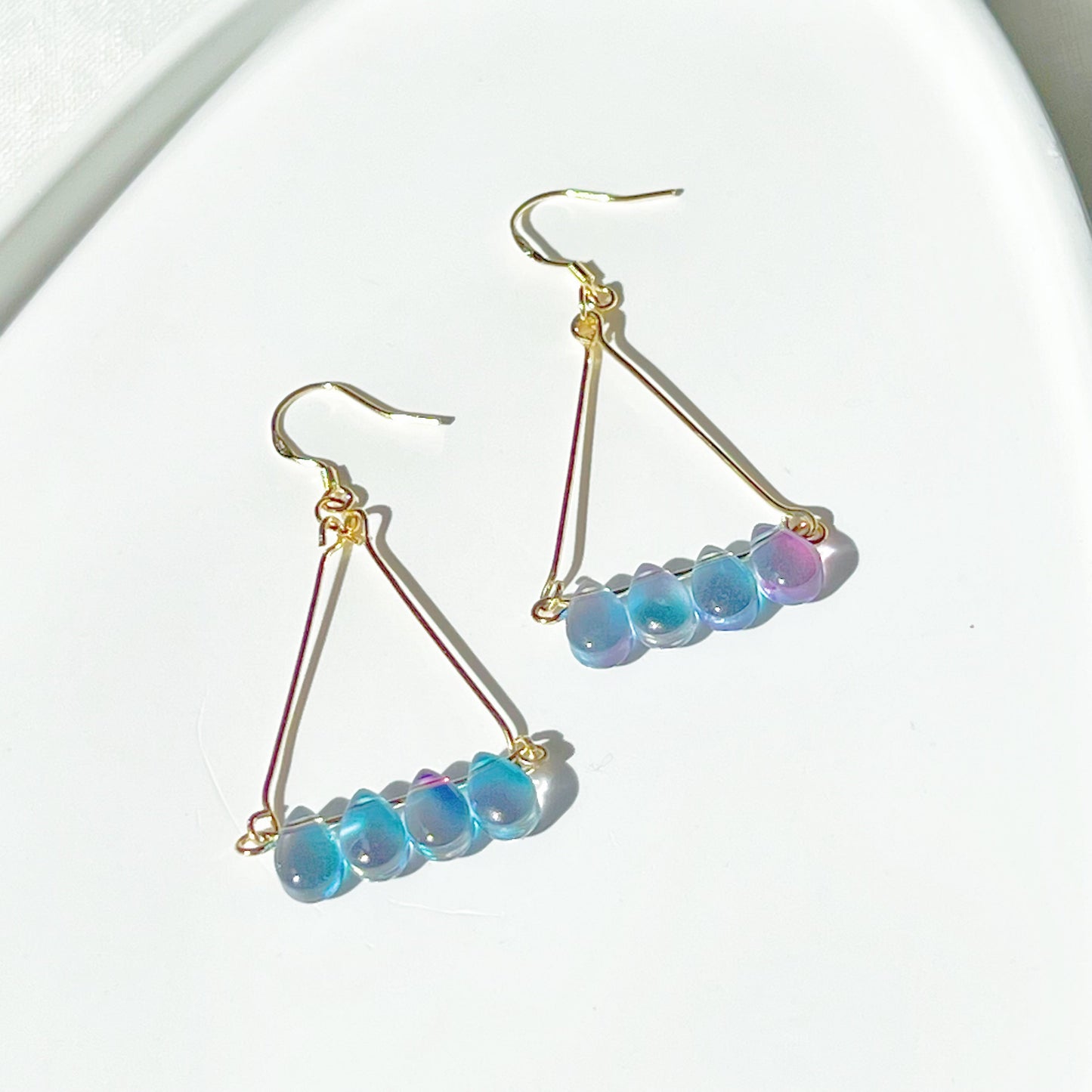 Triangle Blue Water Drop Raindrop Earrings-Ninaouity