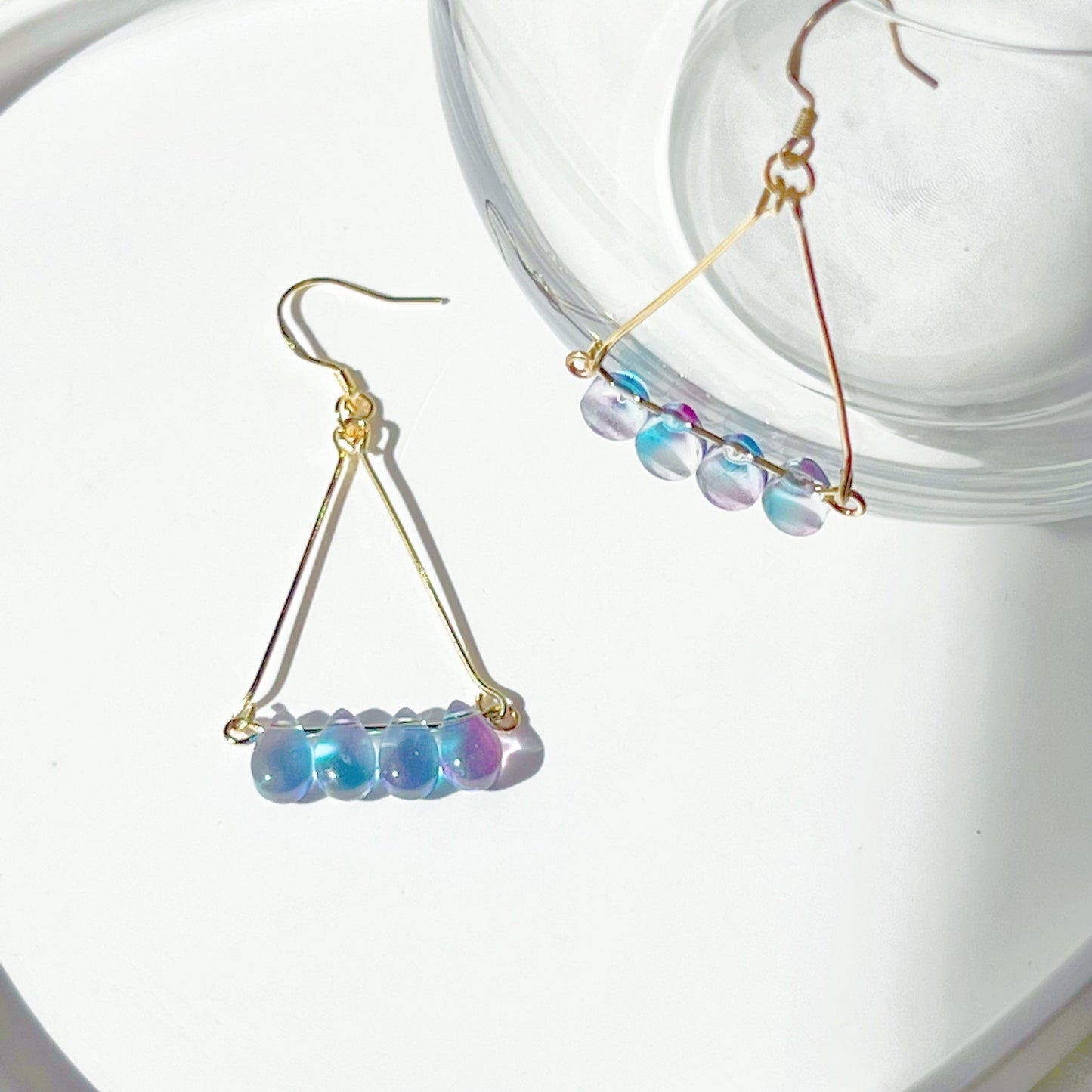 Triangle Blue Water Drop Raindrop Earrings-Ninaouity