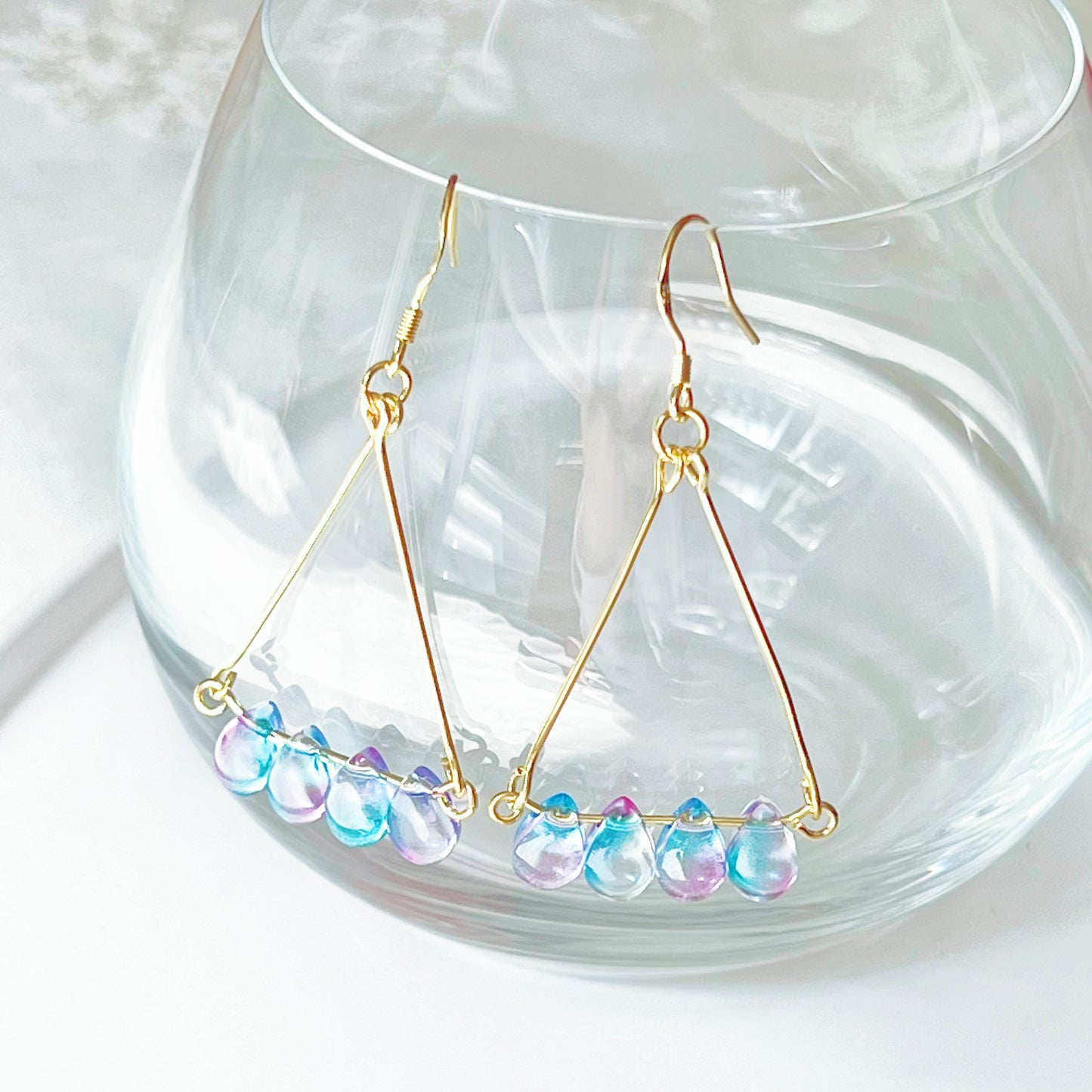 Triangle Blue Water Drop Raindrop Earrings-Ninaouity