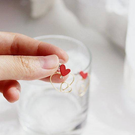 Triple Hearts Earrings - Red and Gold Heart Stud Earrings-Ninaouity