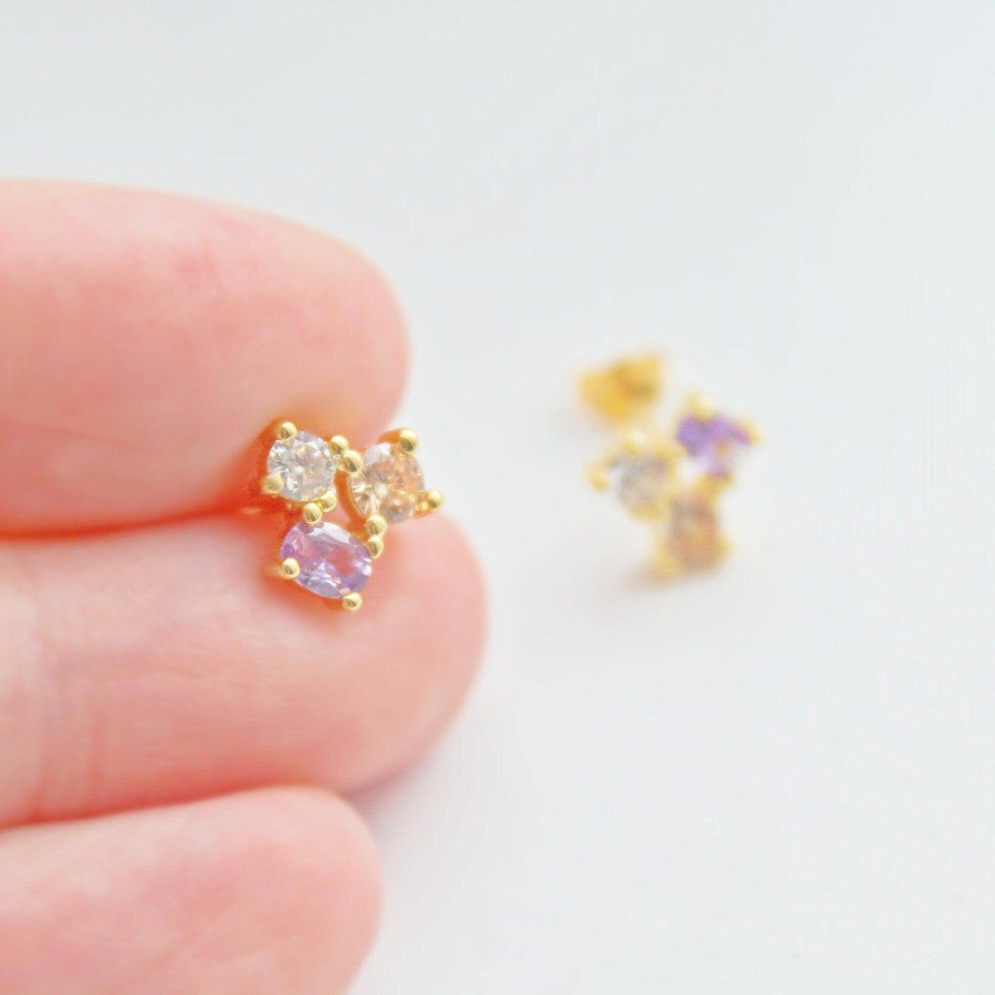 Triple Oval Earrings - Tiny Size Oval Shape Geometry Stud Earrings-Ninaouity