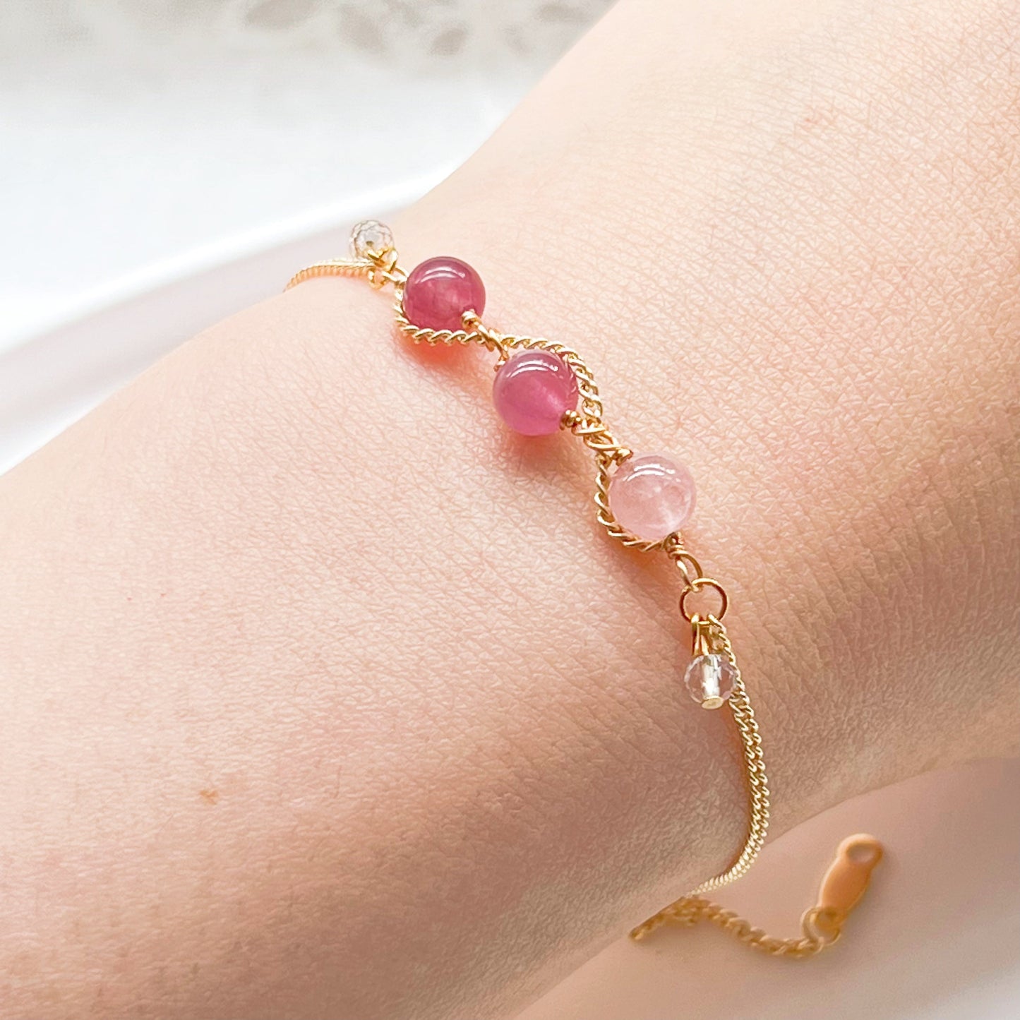 Triple Pink Tourmaline Beads Bracelet-Ninaouity