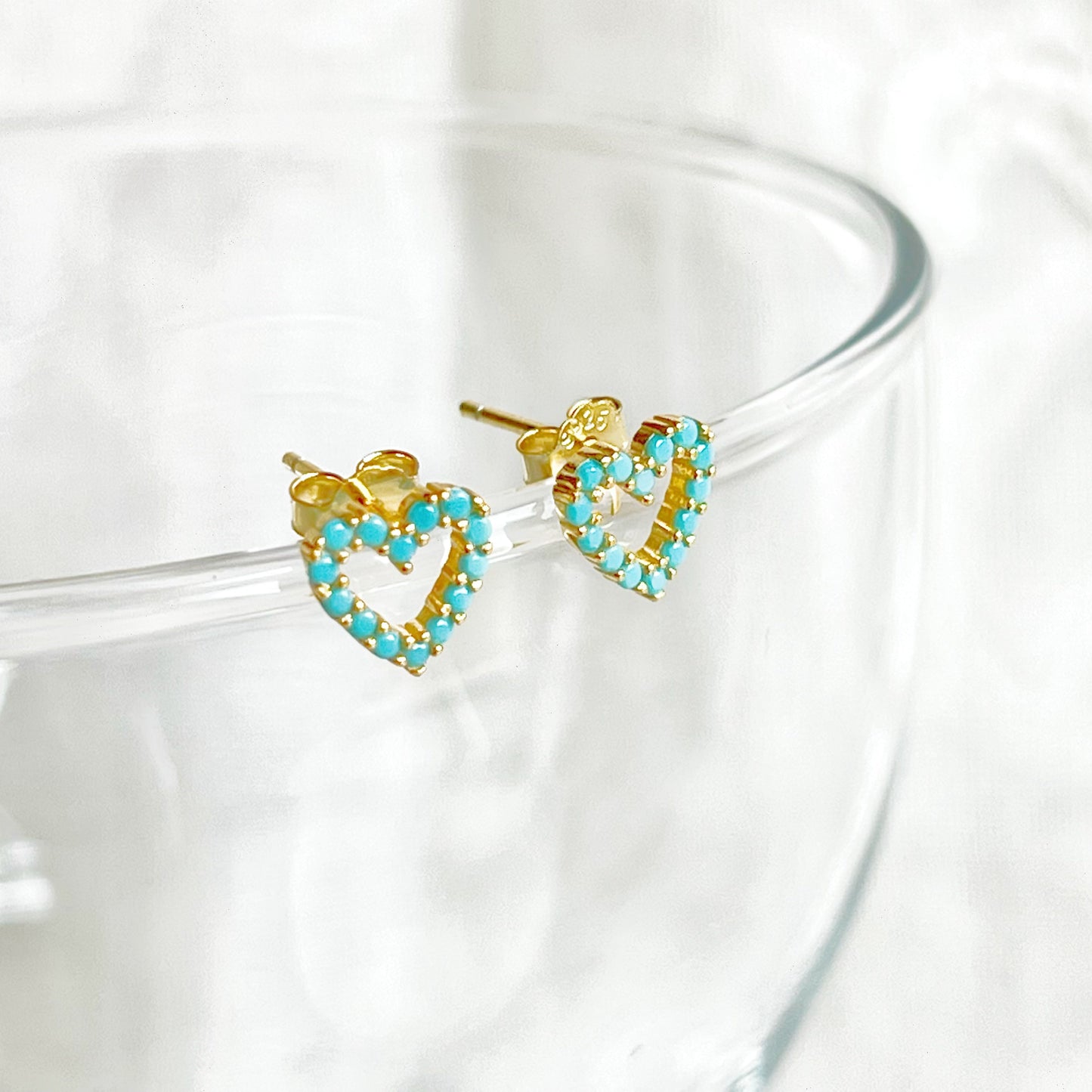 Turquoise Heart Sterling Silver Stud Earrings-Ninaouity