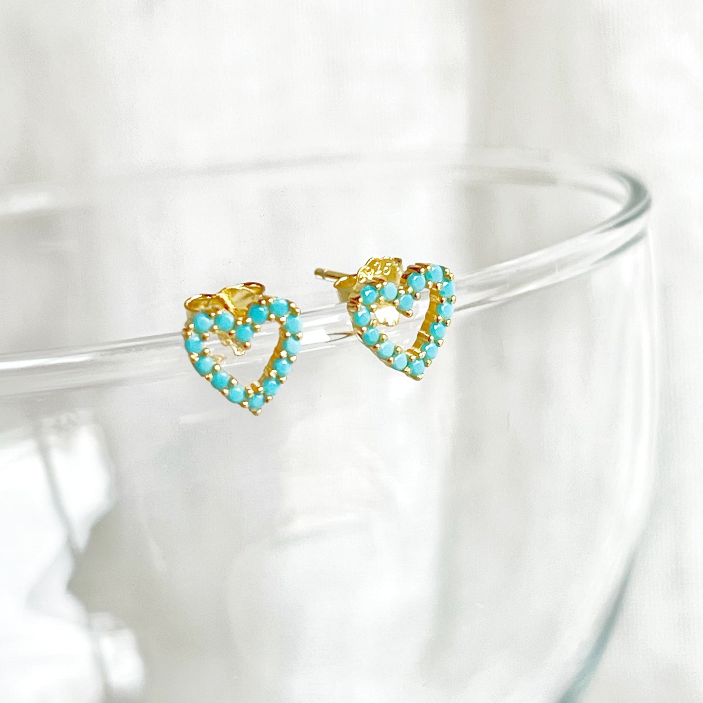 Turquoise Heart Sterling Silver Stud Earrings-Ninaouity