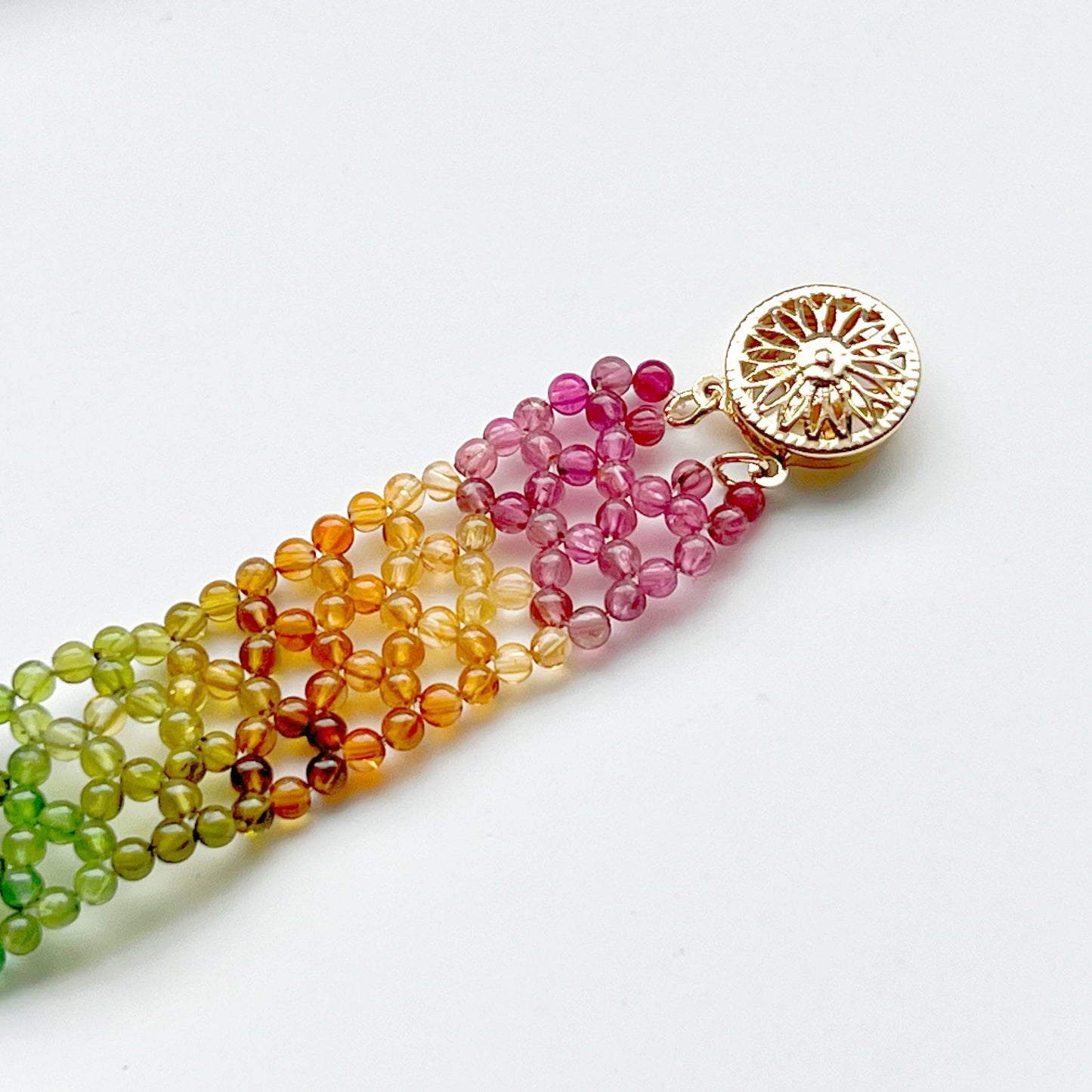 Watermelon Tourmaline Beaded Bracelet Cuff-Ninaouity