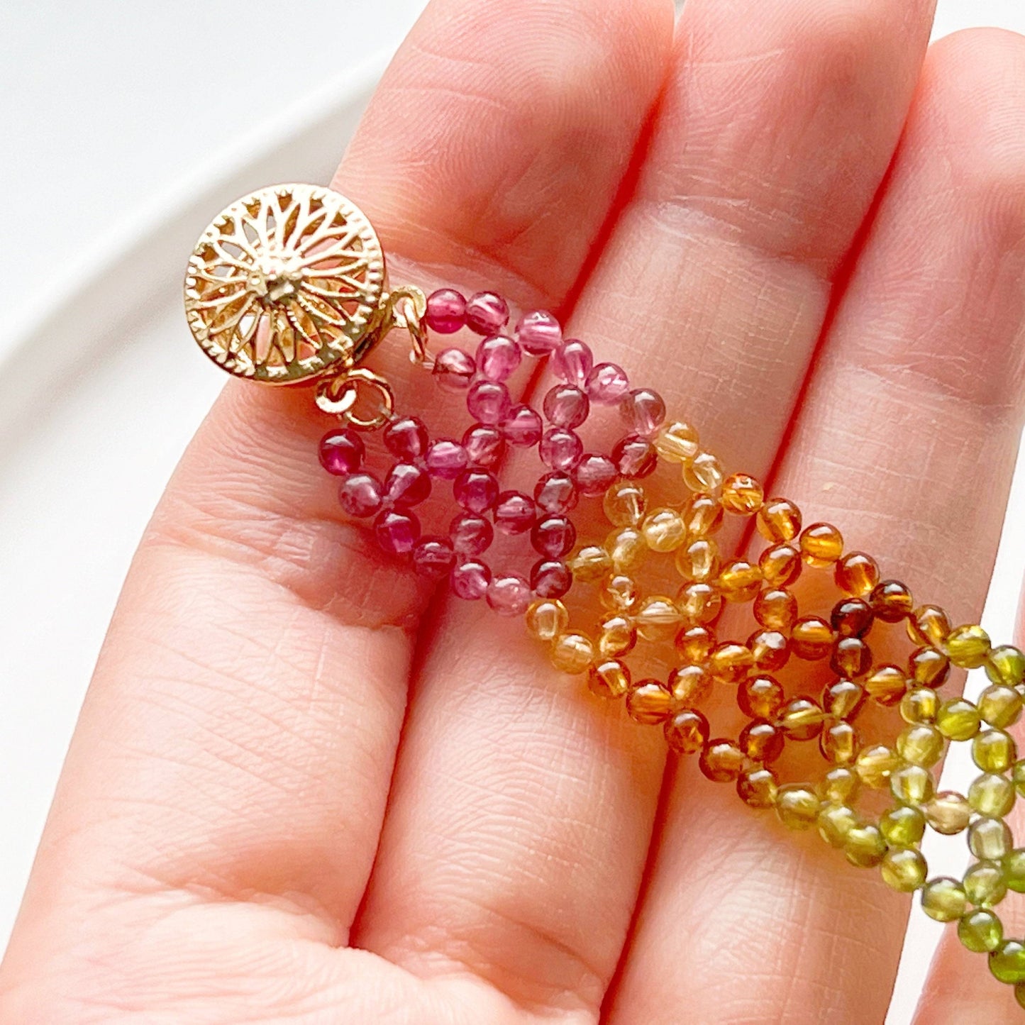 Watermelon Tourmaline Beaded Bracelet Cuff-Ninaouity