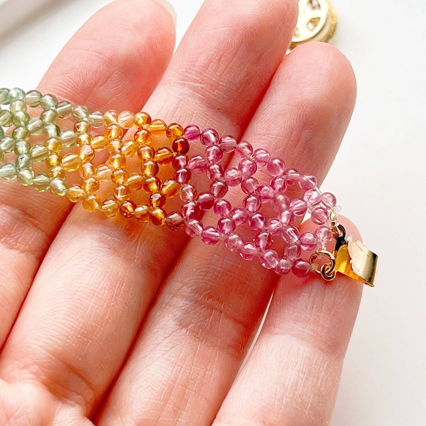 Watermelon Tourmaline Beaded Bracelet Cuff-Ninaouity