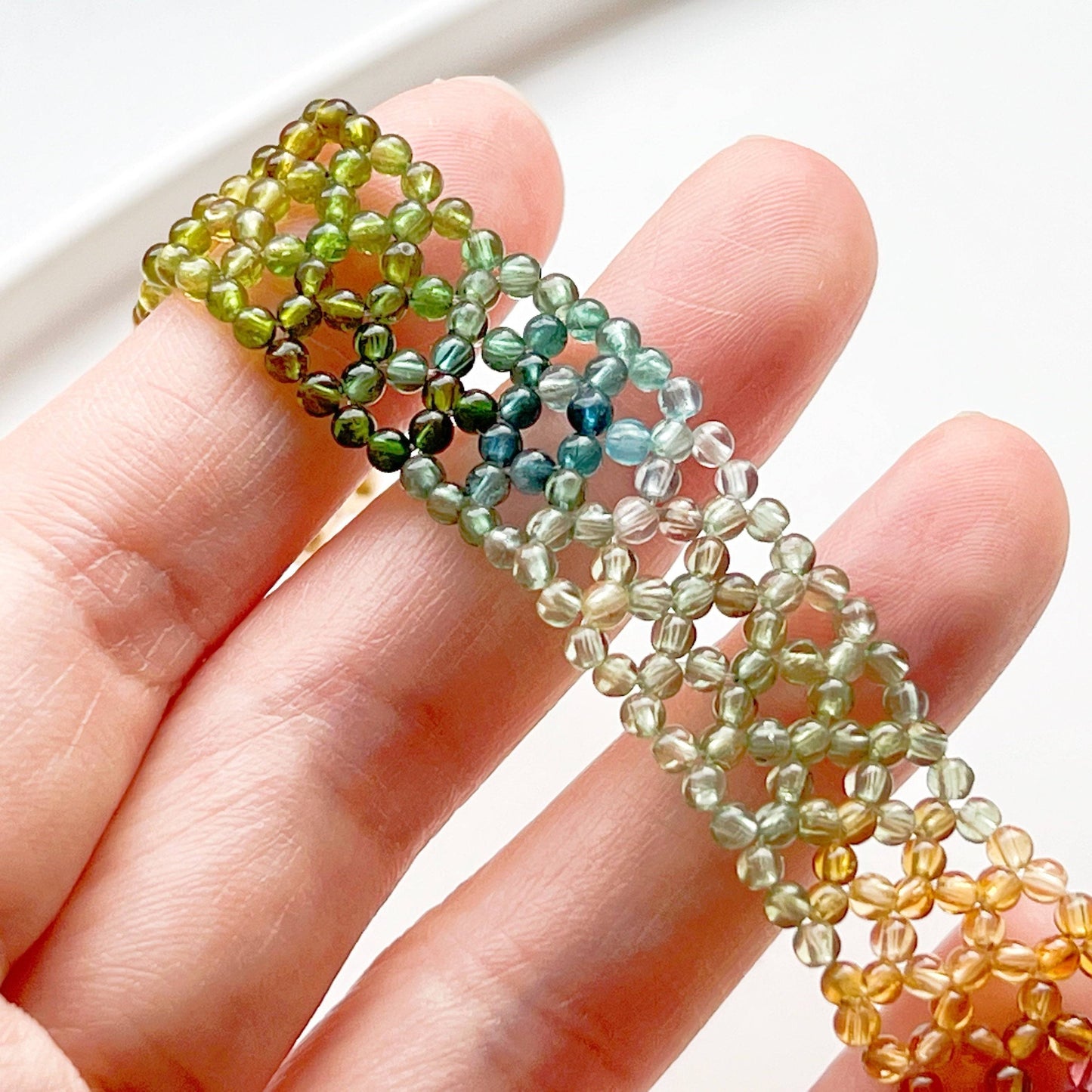 Watermelon Tourmaline Beaded Bracelet Cuff-Ninaouity