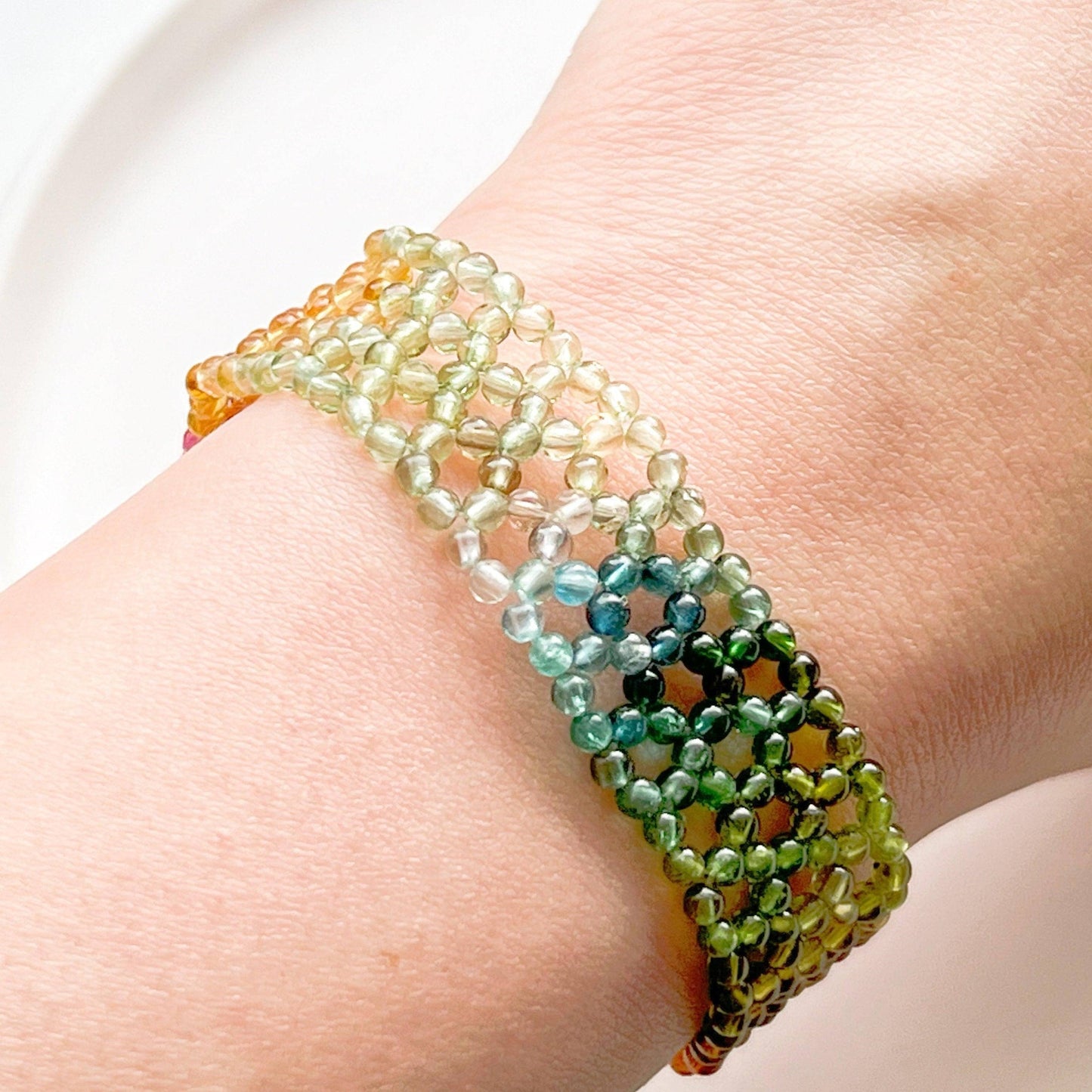 Watermelon Tourmaline Beaded Bracelet Cuff-Ninaouity