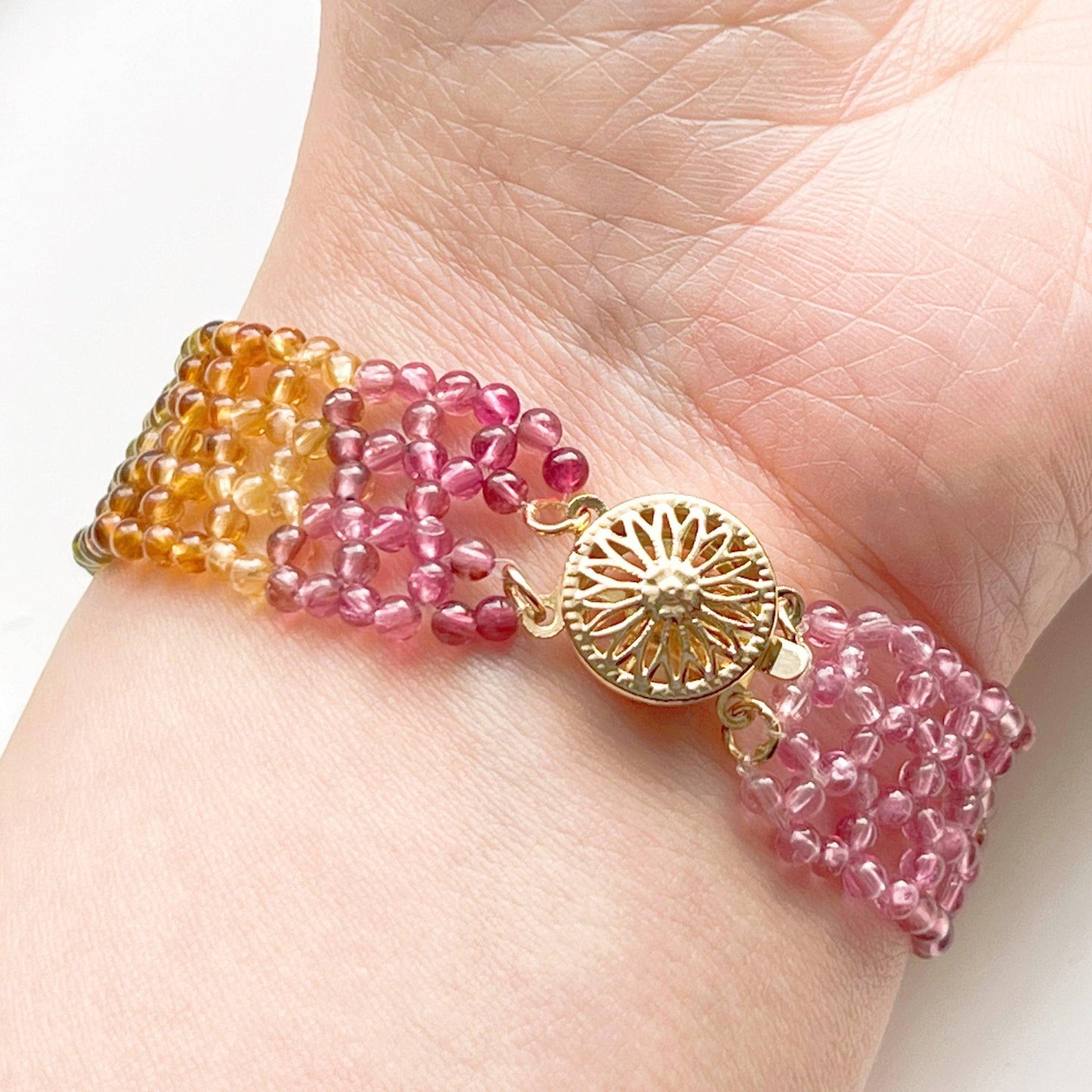 Watermelon Tourmaline Beaded Bracelet Cuff-Ninaouity