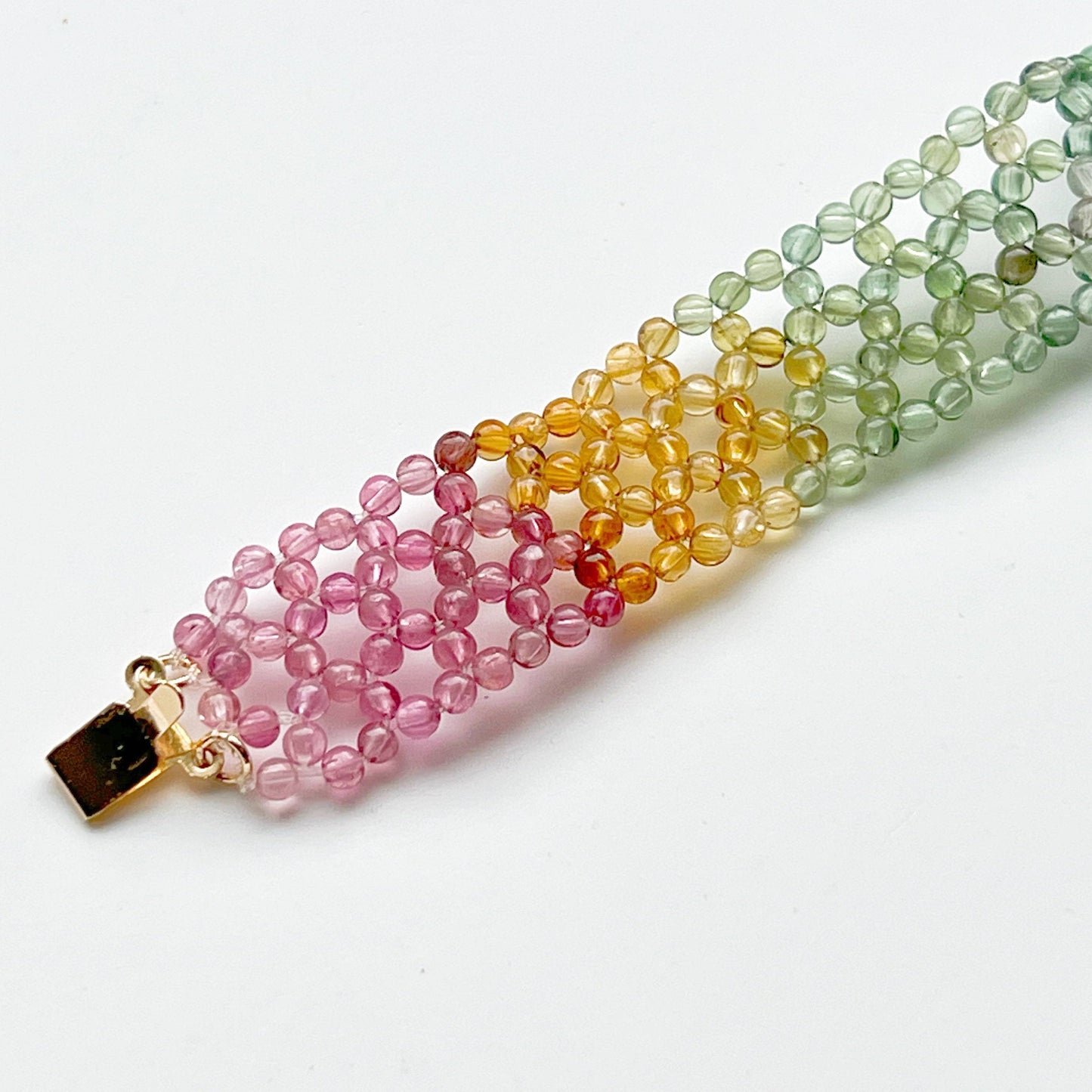 Watermelon Tourmaline Beaded Bracelet Cuff-Ninaouity