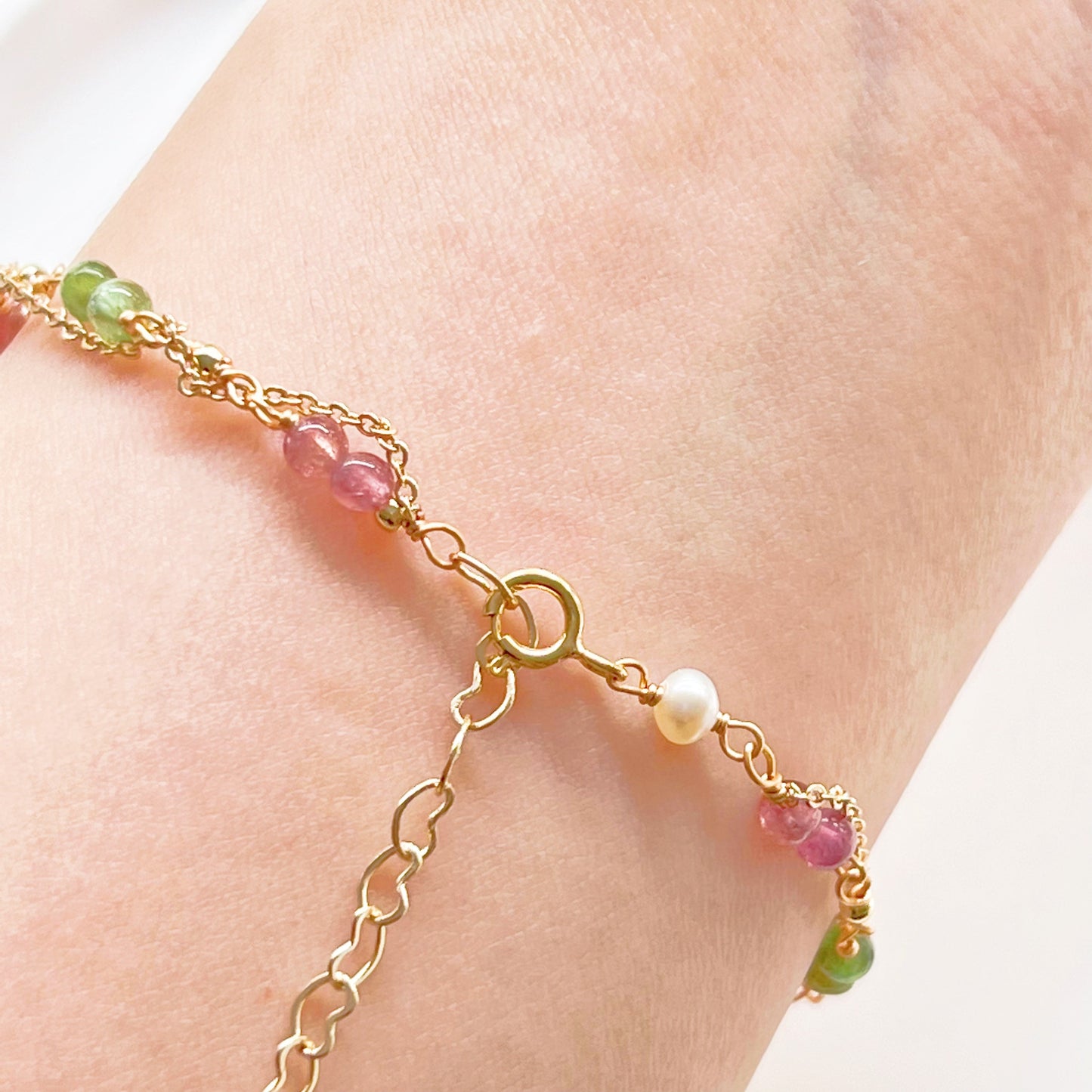Watermelon Tourmaline Double Chain Bracelet-Ninaouity