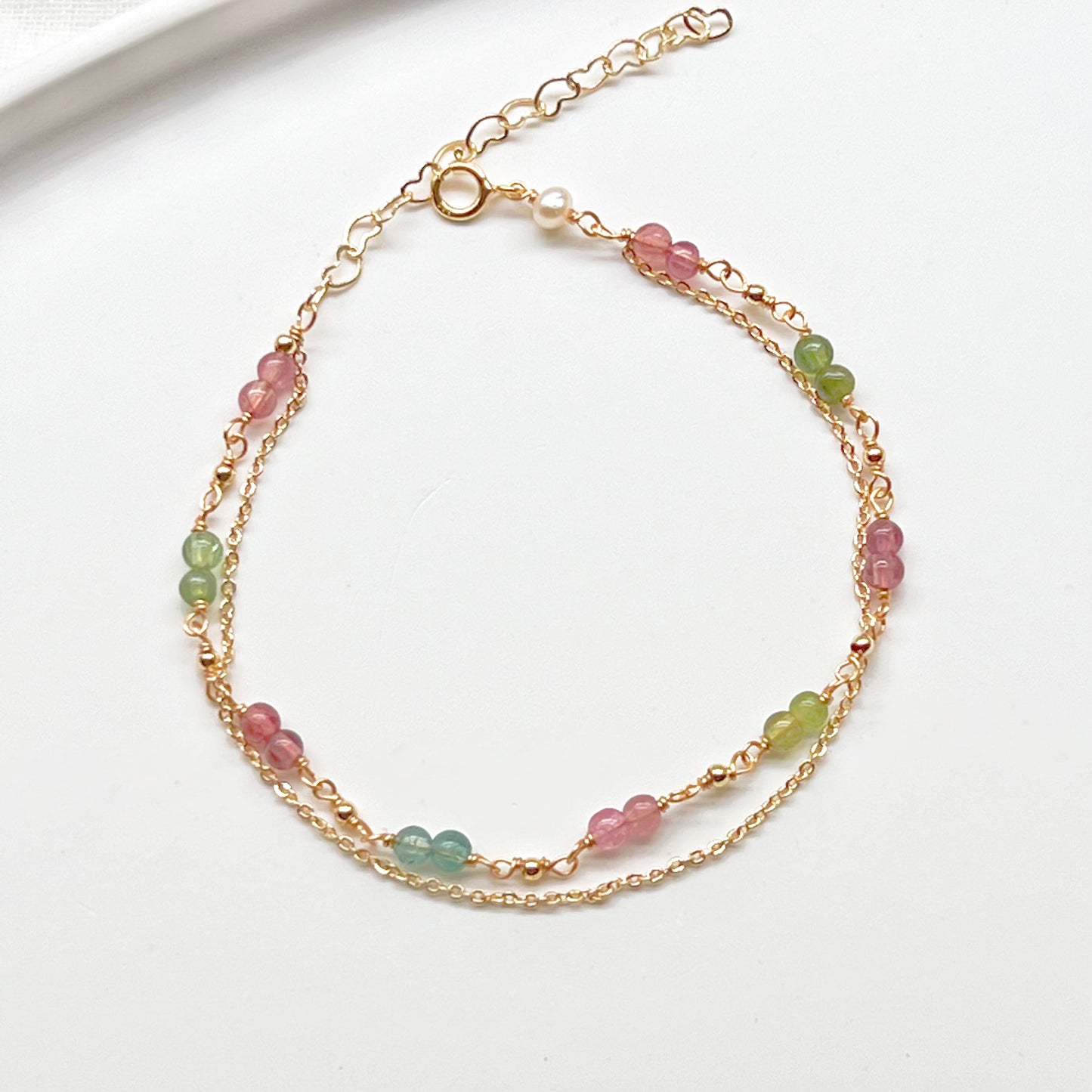 Watermelon Tourmaline Double Chain Bracelet-Ninaouity