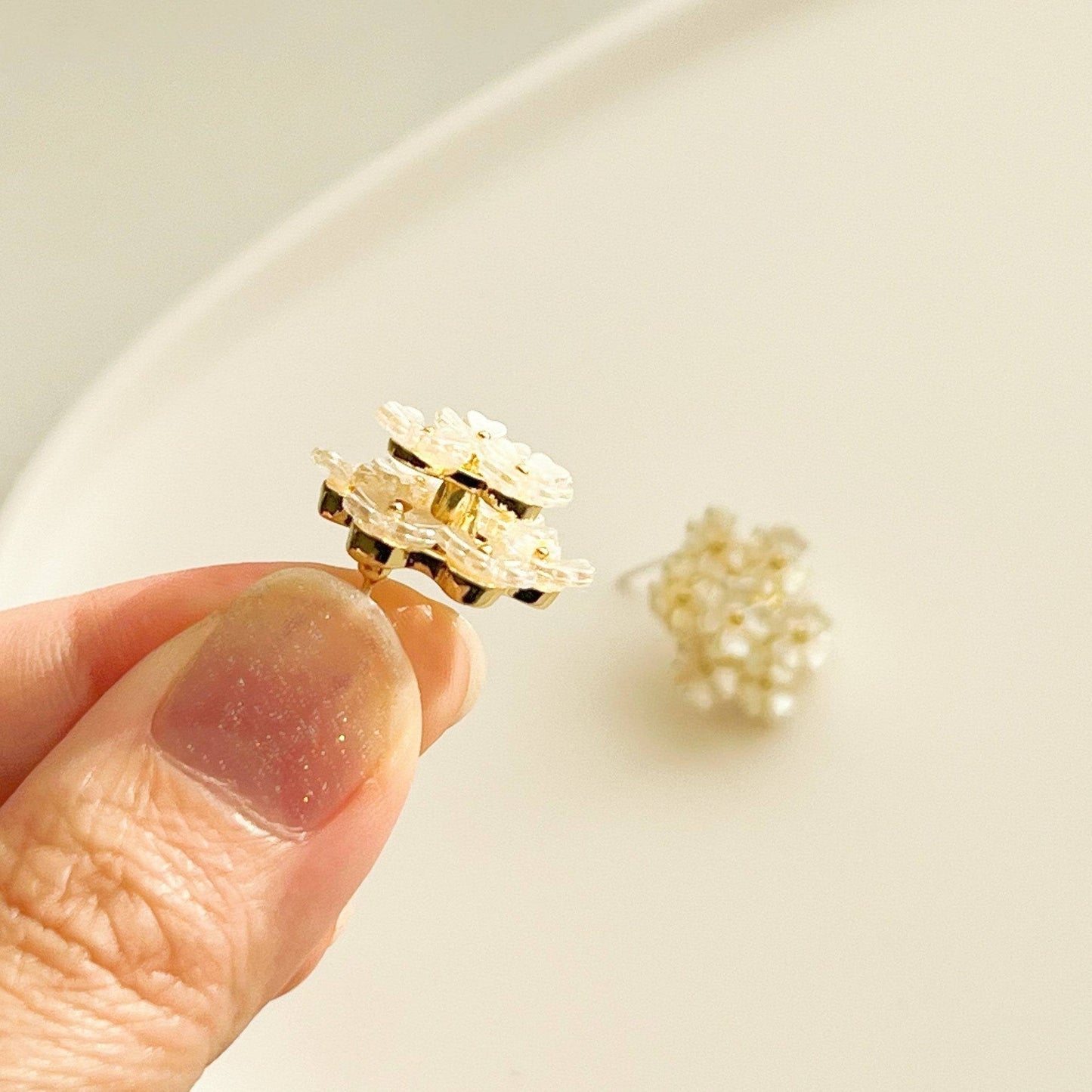 White Hydrangea Flower Statement Earrings-Ninaouity