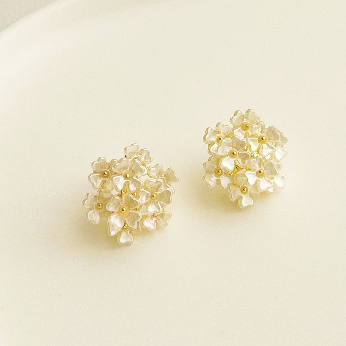 White Hydrangea Flower Statement Earrings-Ninaouity