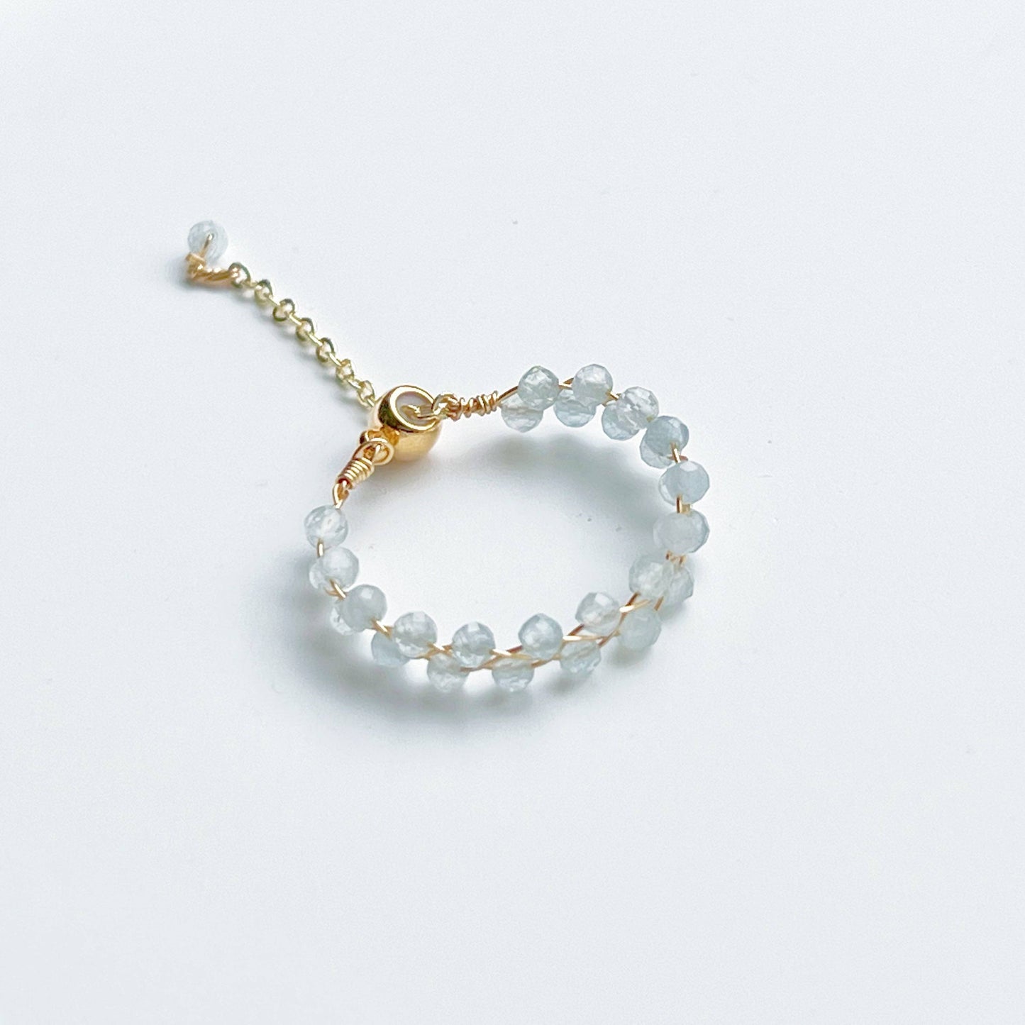 White Moonstone Beaded Ring - Mini Gemstone Bead Adjustable Ring - June Birthstone-Ninaouity