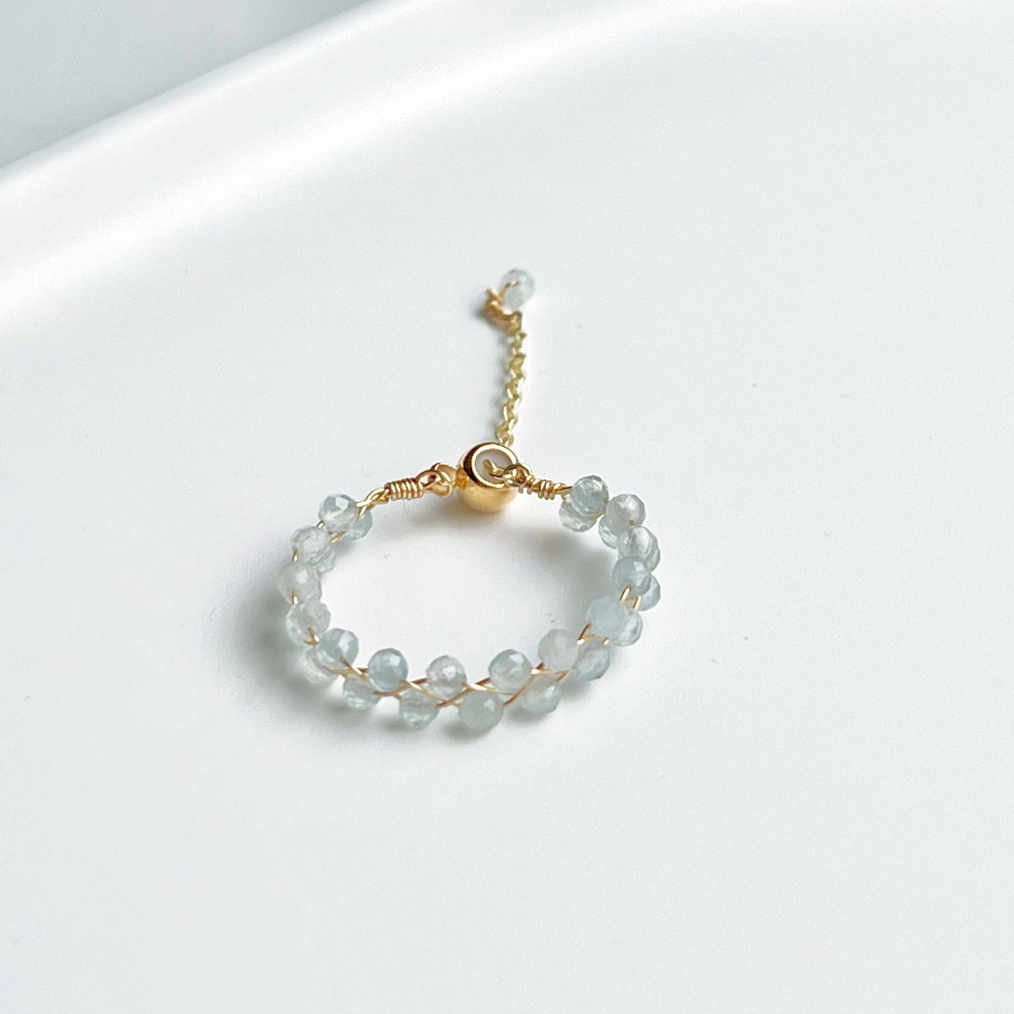 White Moonstone Beaded Ring - Mini Gemstone Bead Adjustable Ring - June Birthstone-Ninaouity
