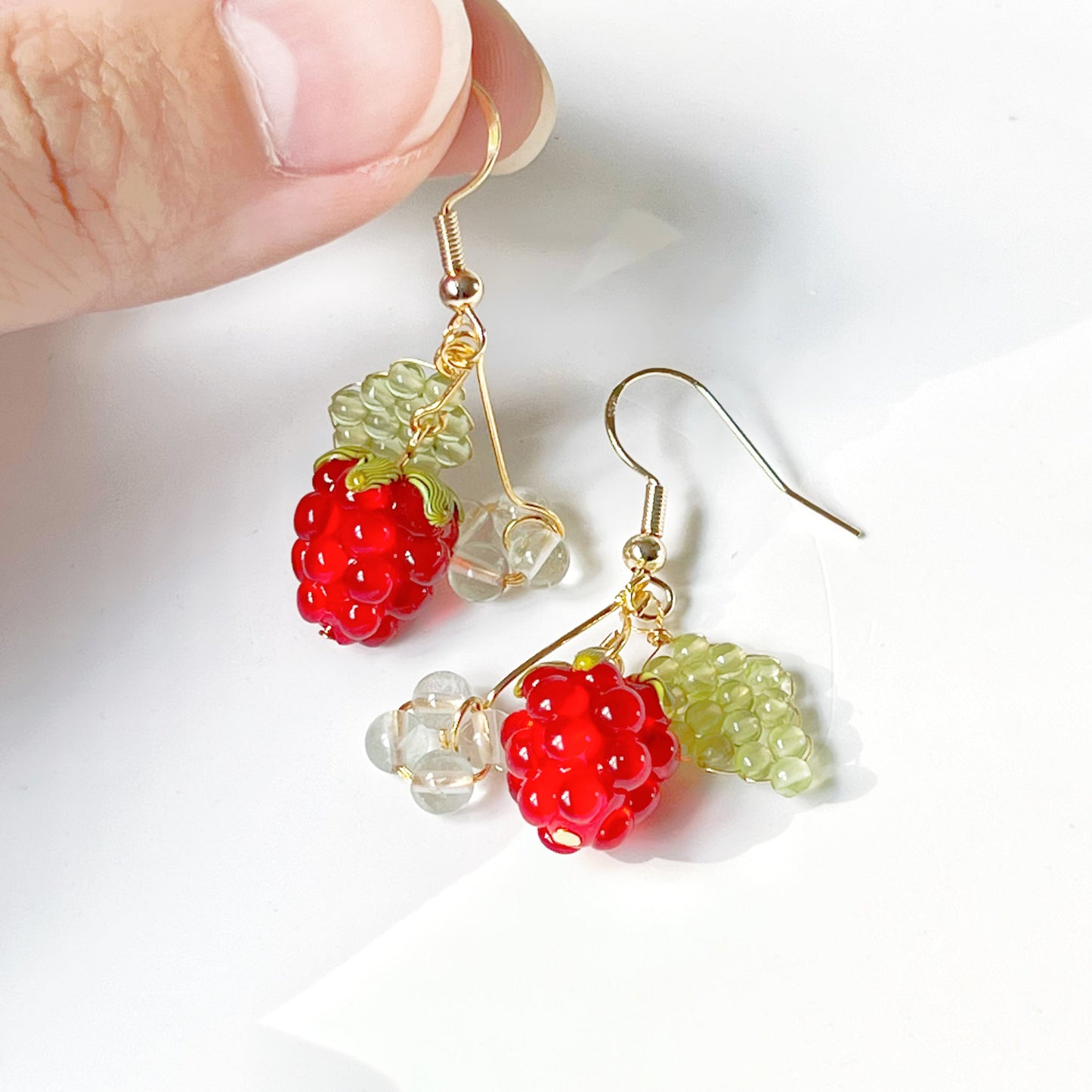 Wild Strawberry and Leaf Drop Earrings-Ninaouity